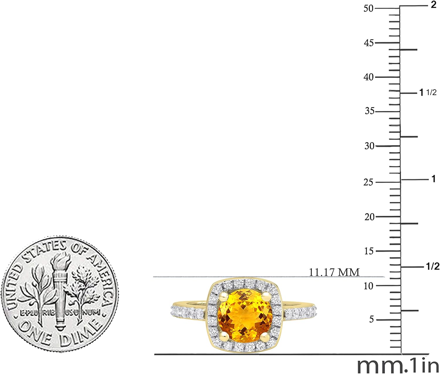 Dazzlingrock Collection 8 mm Round Gemstone & White Diamond Ladies Bridal Halo Style Engagement Ring, 14K Yellow Gold