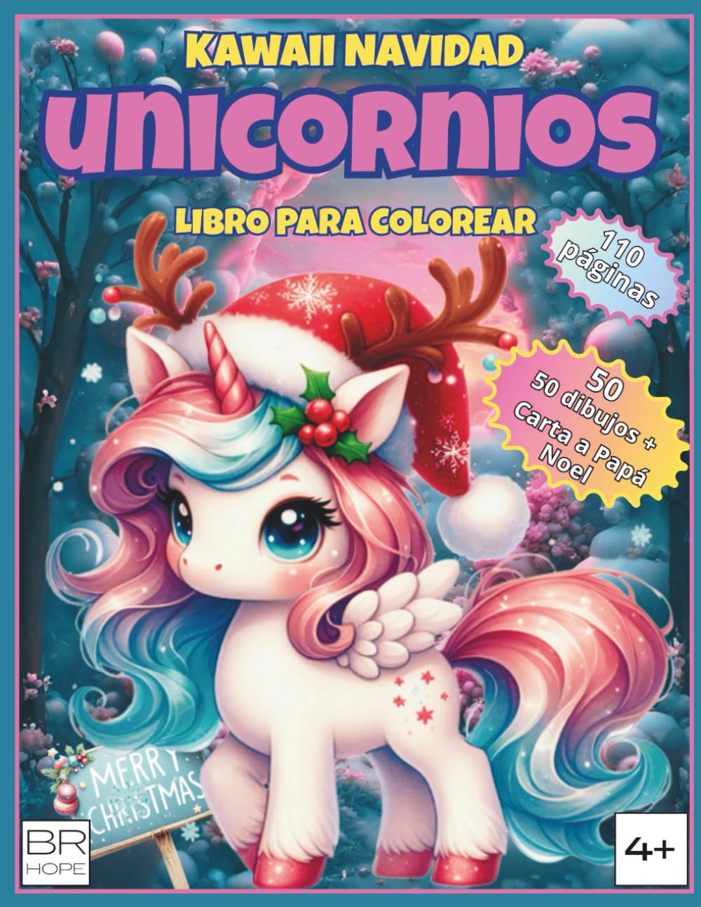 Kawaii Navidad Unicorn — Libro para colorear para niños/as (4+): Dulces, acogedoras y fáciles páginas navideñas con unicornios kawaii, magia de ... y relajarse – Regalo navideño perfecto