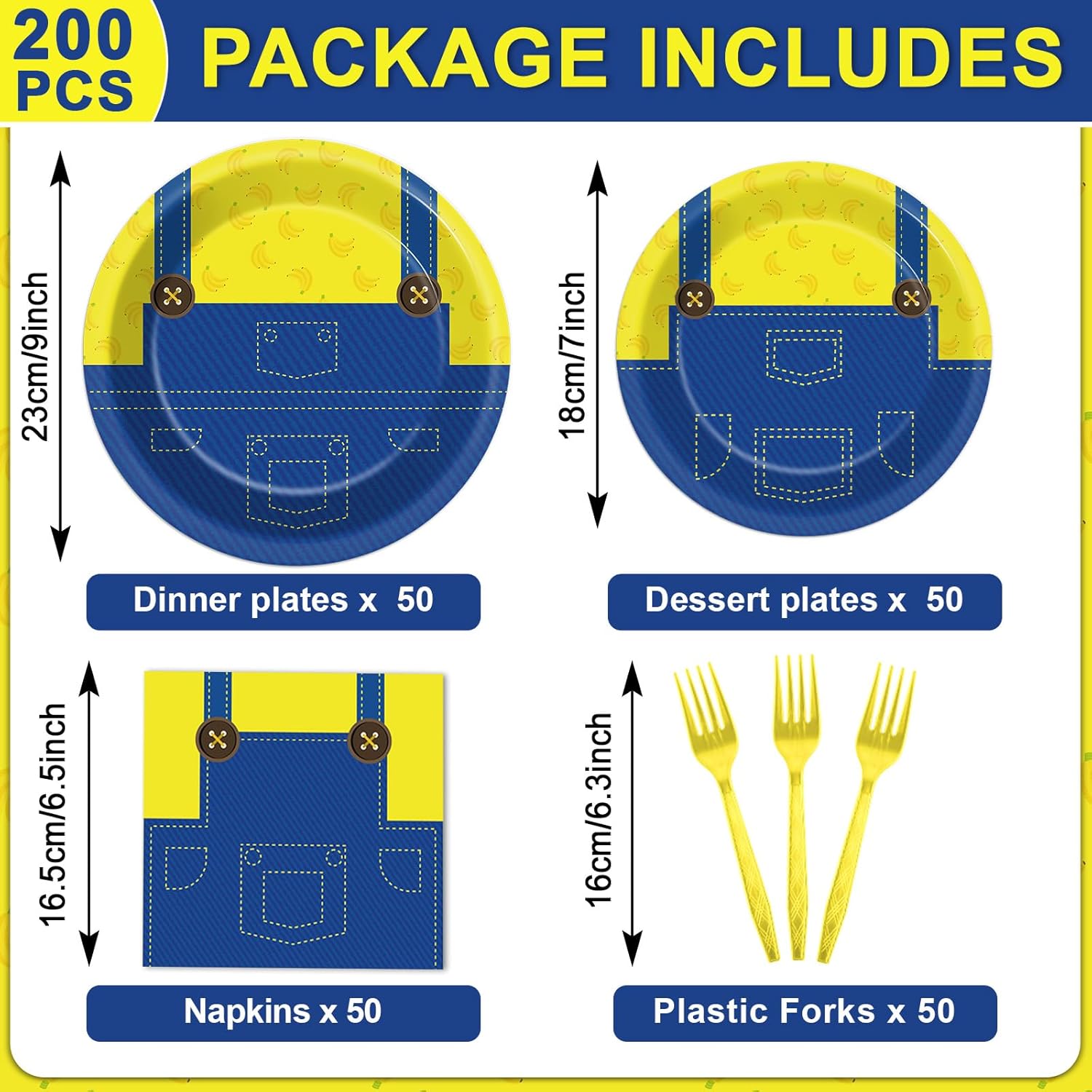 200Pcs Yellow Cartoon Party Supplies Cute Cartoons Themed Paper Plates and Napkins Banana Tableware Dinnerware Set for Boy Girl Birthday Favors Baby Shower Decoration Serve 50 Guests - Image 2