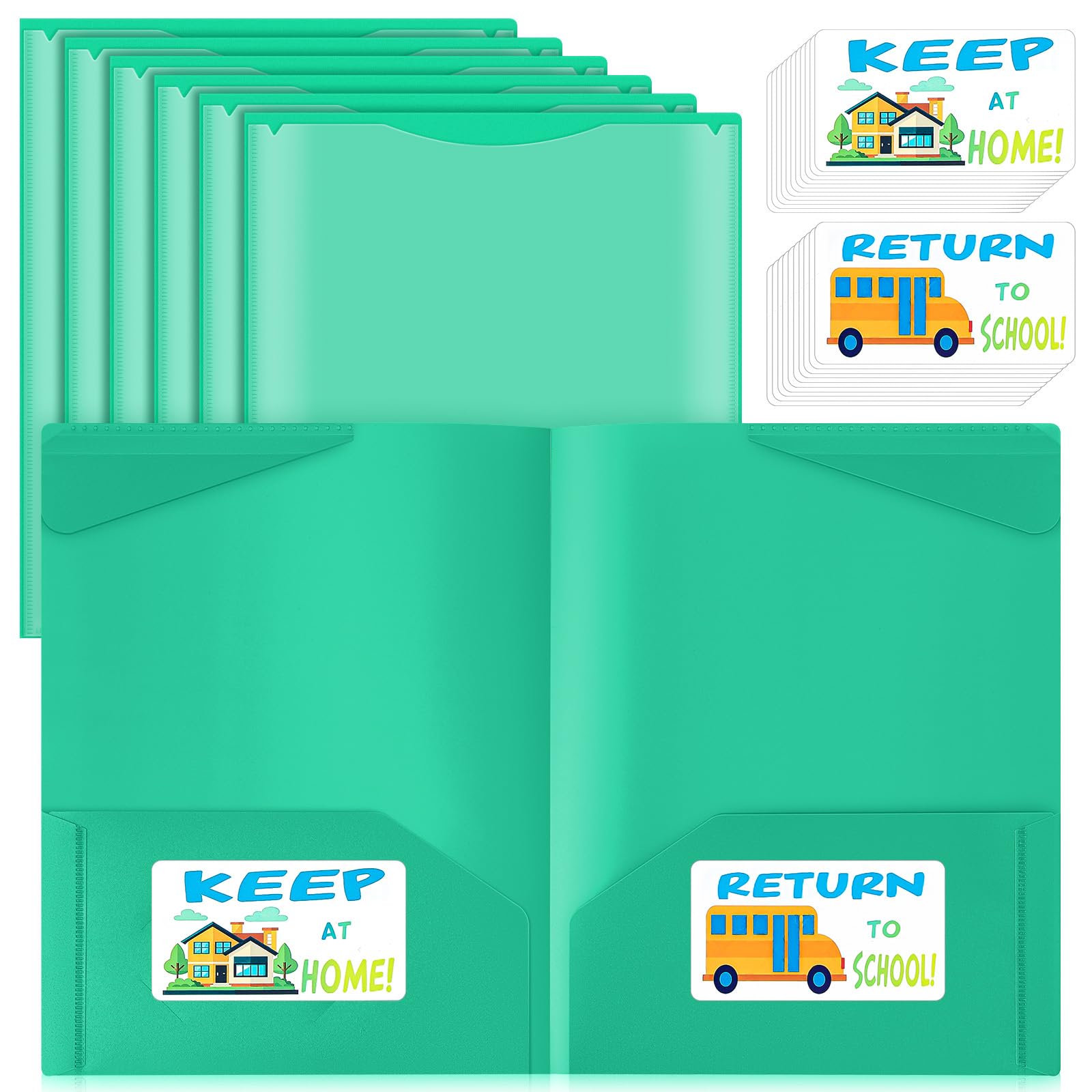 Henoyso 24 Pack Take Home Folders with Clear Front Pocket, Green
