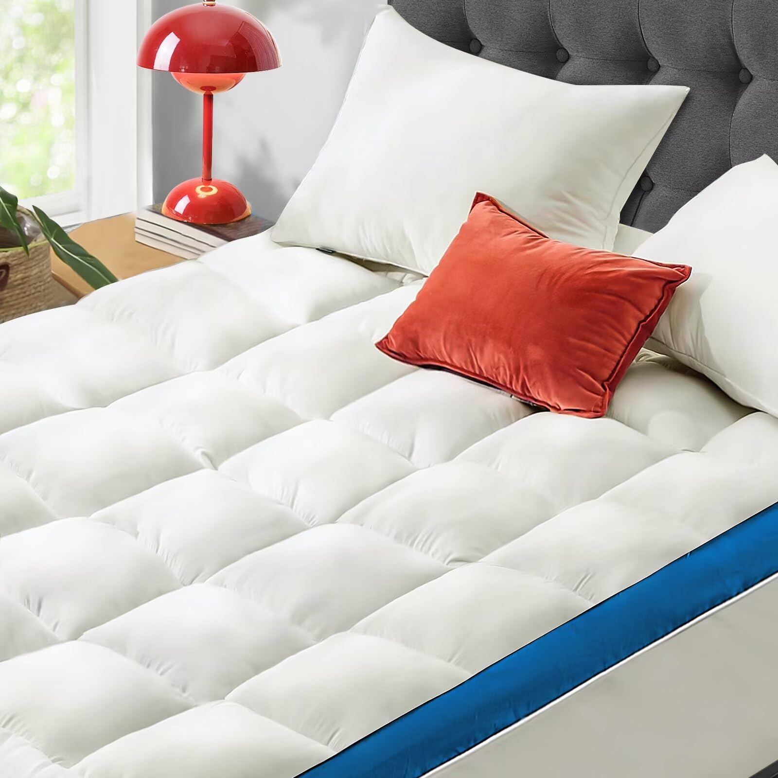 CYMULA Surmatelas Rafraîchissant Pour Grand Lit, Housse De Coussin Pour Douleurs De Dos, Protège-matelas Extra épais, Rembourrage De Sol Ferme Et Doux, Surrempli Avec Poche Profonde De 20 à 53 Cm