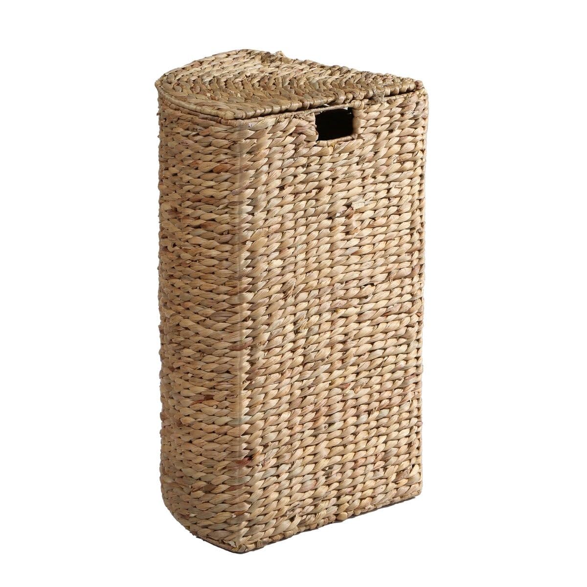 Calicosy - Panier À Linge d'angle - Jacinthe d'eau - Matière Naturelle Robuste - avec Couvercle Et Anses - Salle De Bain, Buanderie, Chambre - Larges Dimensions - L 40 x l 40 x H 65 cm