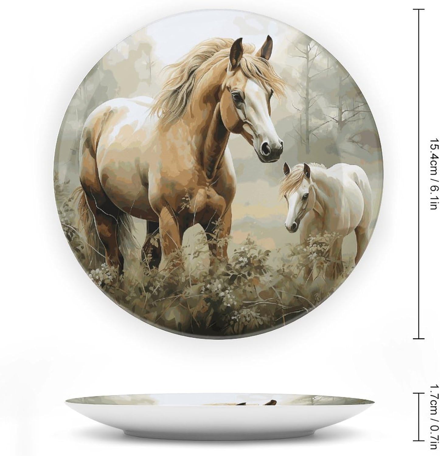 Animals Embroidery Paintings Horses Bone China Decorative Plate Exquisite Ornamental Wall Hanging Platter 6/7/8/10 Inch Vintage Art Ceramic Decor Dish for Home Tabletop Decor Housewarming Gift image 2