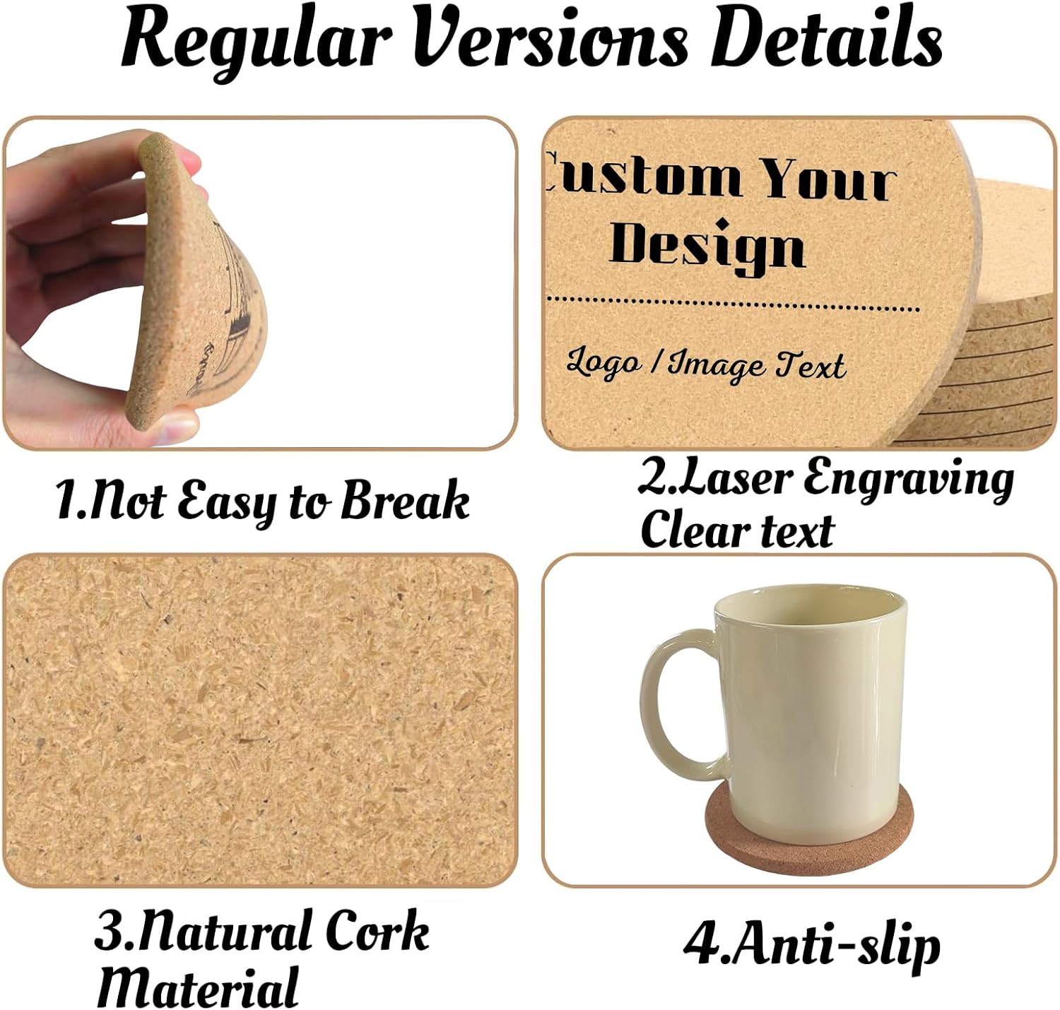 1-150 Pcs Personalized Wedding Coasters Custom Cork Coasters Drink Bar with Own Logo Text Name Bulk Non-Slip Heat-Resistant, Personalized Birthday Anniversary Housewarming Gift (Regular Versions(7mm))