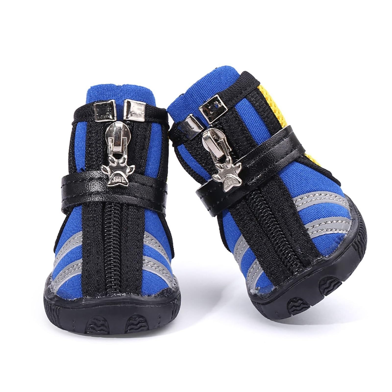 Chaussures imperméables pour chien avec bandes réfléchissantes – Bottes antidérapantes à fermeture éclair pour chiens de petite et moyenne taille, protection contre les pattes en toutes saisons (bleu