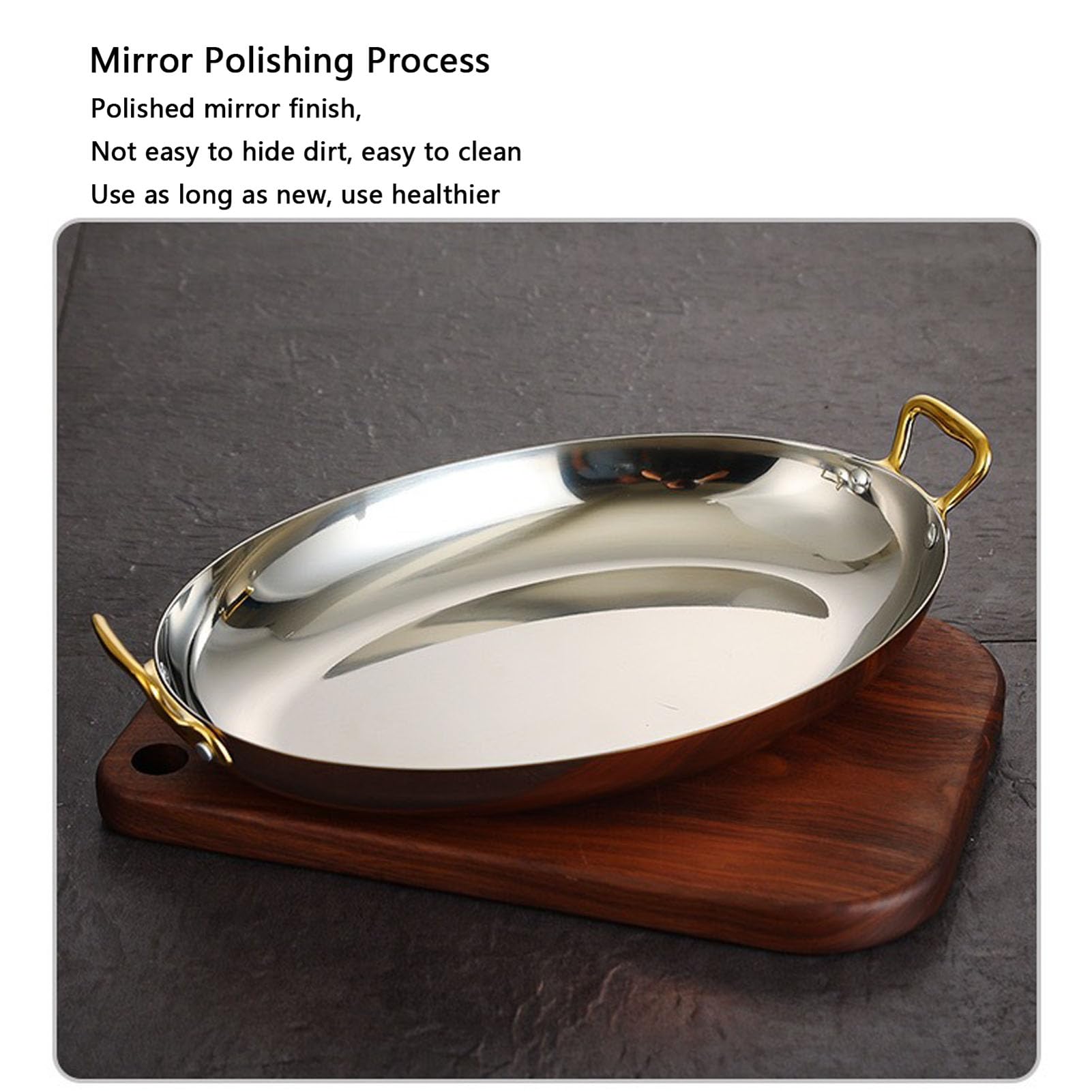 RSBFER Poêle à Paella espagnole Ovale en Acier Inoxydable, Assiette antiadhésive de Homard de Fruits de mer avec poignées Doubles rivetées pour la Maison ou Les Restaurants,C,30cm