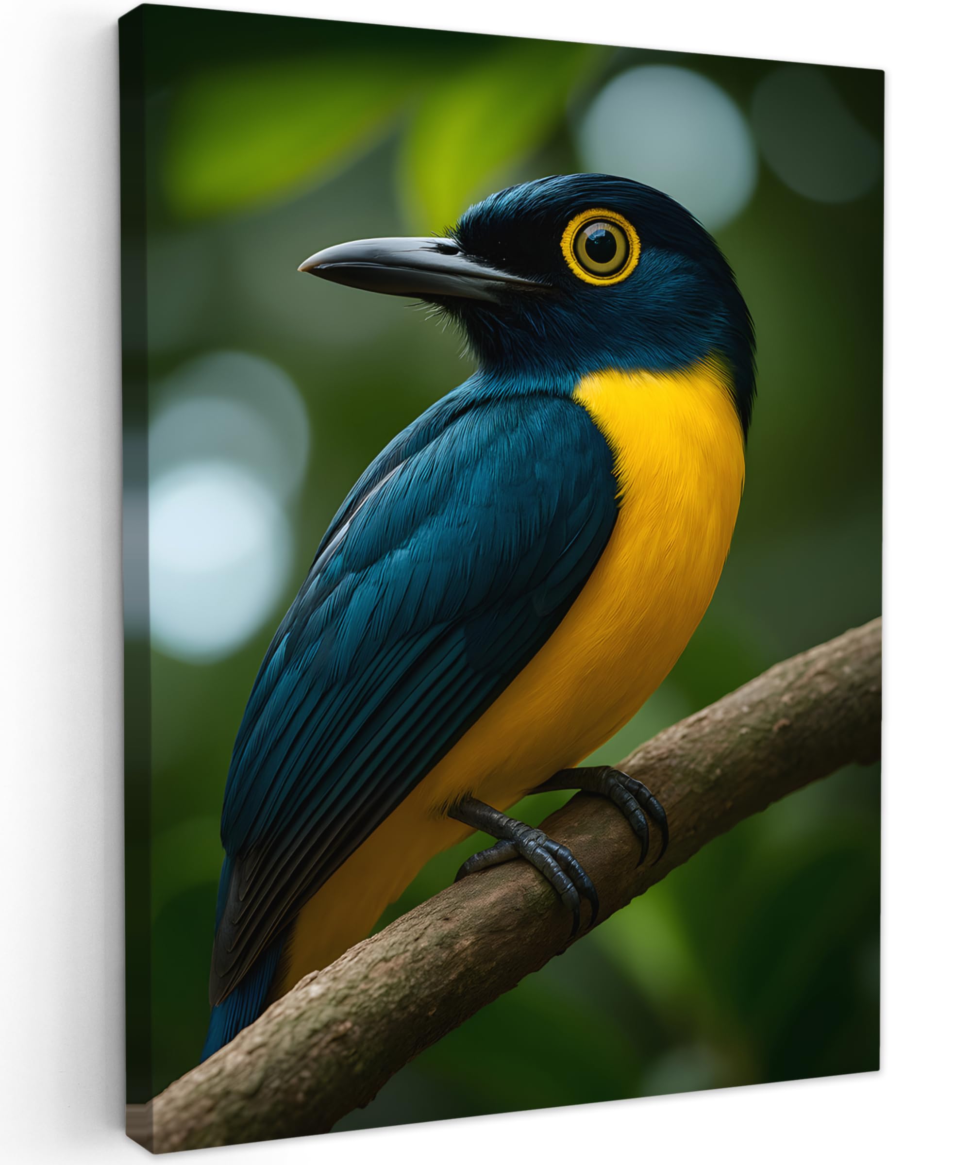 MuchoWow© Canvas Wall Art 20"x28" / 50x70 cm Decor Paintings Print framed on Canvas Pictures for Hallway Bird - Branch - Yellow - Leaves