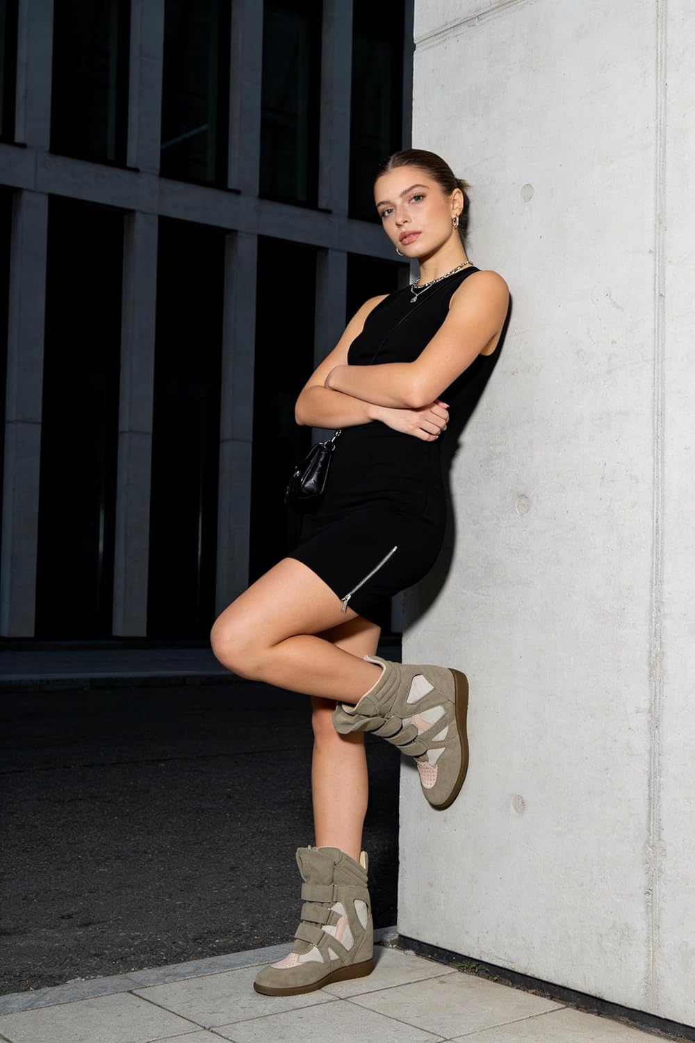 Wedge Sneakers for Women Heels Suede Hook and Loop High Heel Tennis Round Toe Triple Strappy Band Casual Vintage Fashion Dressy Comfy Campus Trendy Retro