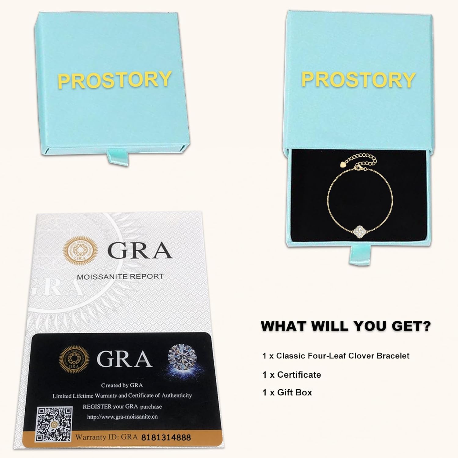 Four-Leaf Clover Moissanite Link Bracelet, 3mm D Color VVS1 Moissanite 14K Gold Filled Adjustable Classic Clover Bracelet for Women Wife Mom Birthday Jewelry Gifts