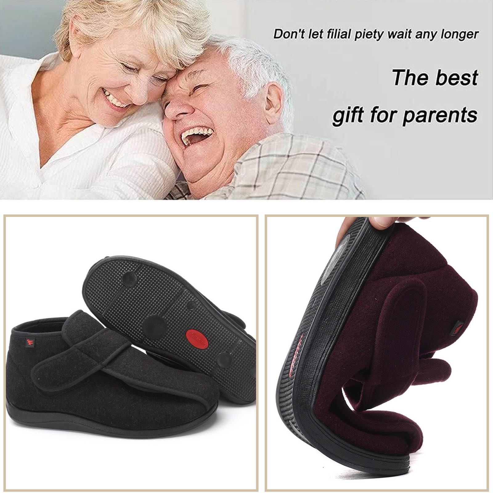 bumuam Respirable Zapatillas Zapatos,Zapatillas Ortopédicas para Diabéticos Extra Anchas para Ancianos, Cierre Ajustable para Pies Hinchados, Edema, Artritis EU 32(21.5cm/8.4in)