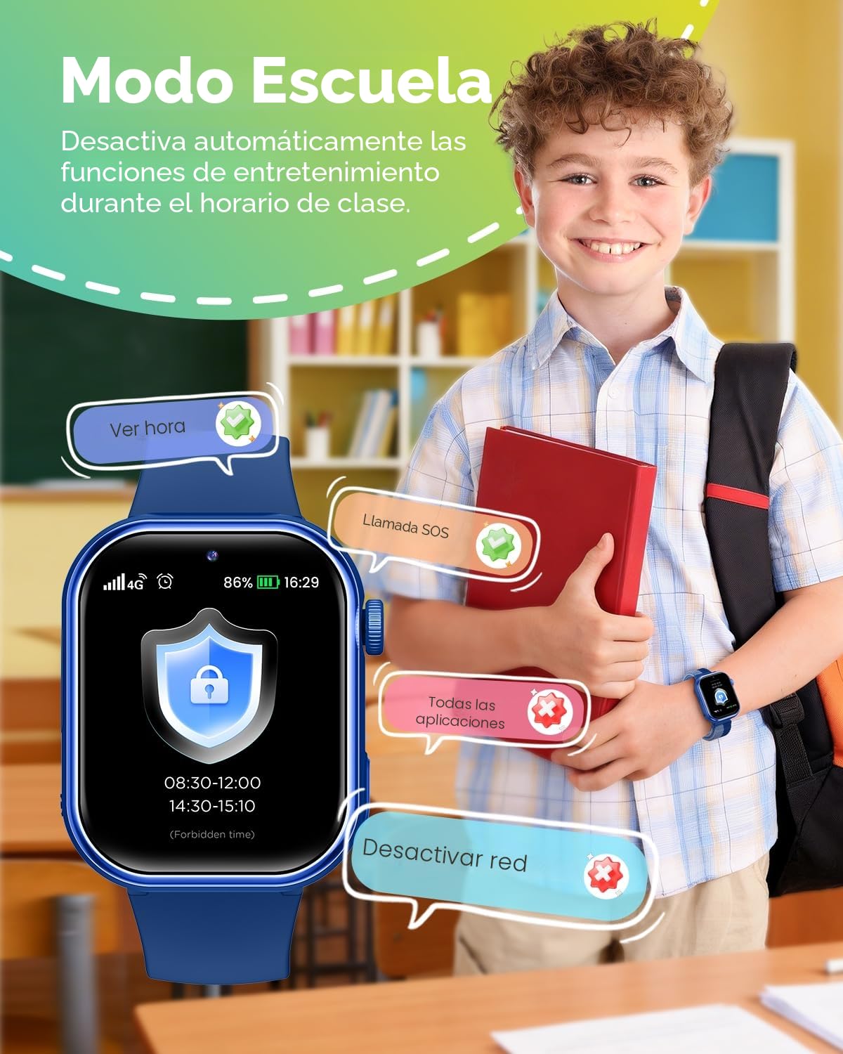 4G Reloj Inteligente Niño, 1.83'' HD Smartwatch Niños con GPS y Llamadas, Videollamadas, Chat de Voz, Modo Escuela, Doble Cámara, Monitor de Sueño, Podómetro, Despertador IP68 para Niñas Niños Azul