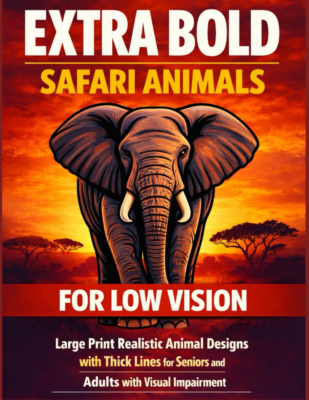 Extra Bold Safari Animals Coloring Book for Low Vision: Large Print Realistic Animal Designs with Thick Lines for Seniors and Adults with Visual Impairment