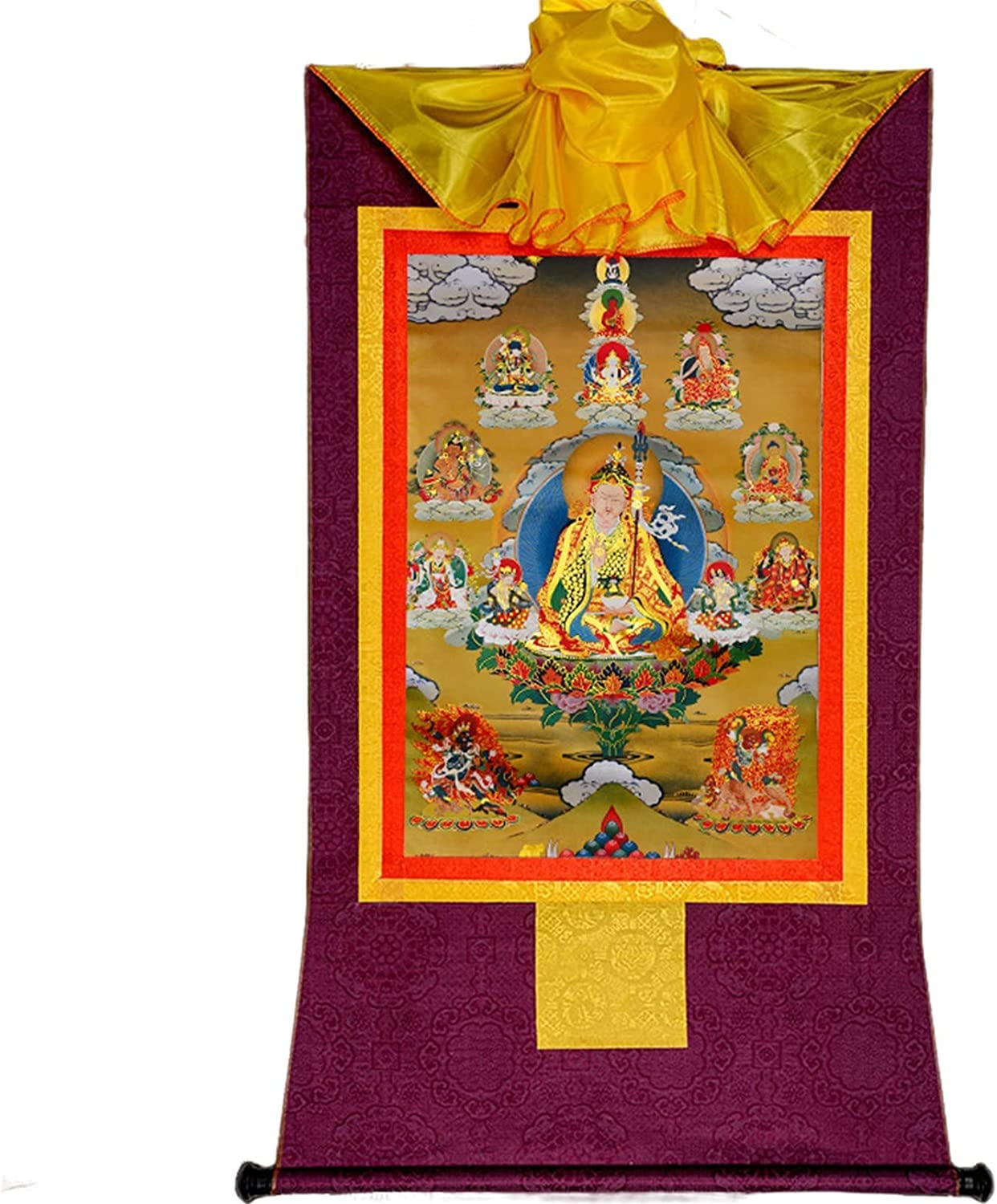 VHKJewE Guru Padmasambhava Tibetan Thangka Tapestry ema Gyalpo Buddhist Brocade Shakya Senge(Purple,S)