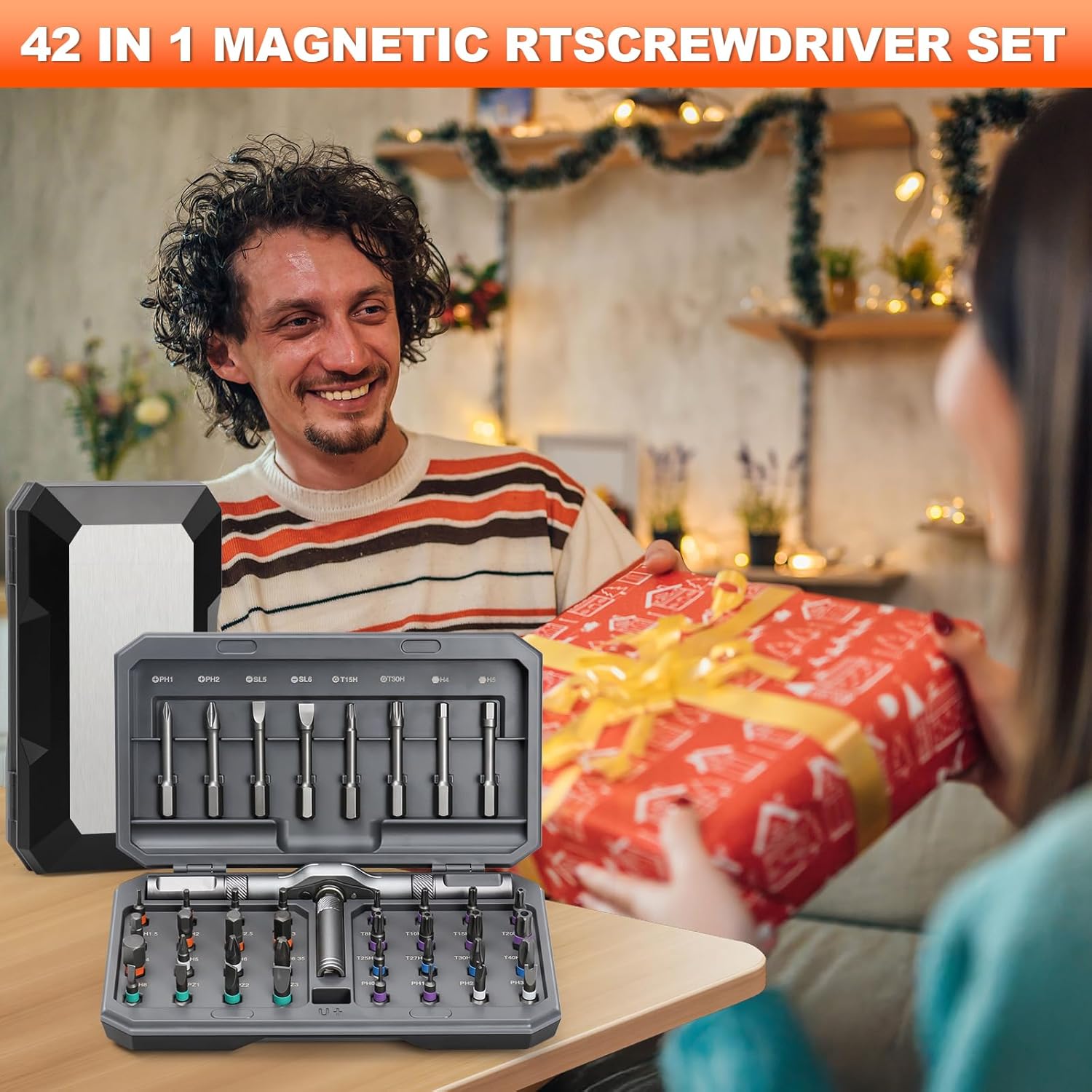 42-in-1 Magnetic Ratchet Screwdriver Set, Professional T-Handle Multi Bit Tool Kit with S2 Steel Bits, Portable Repair Set with Compact Case for Gifts, Electronics, Furniture & DIY