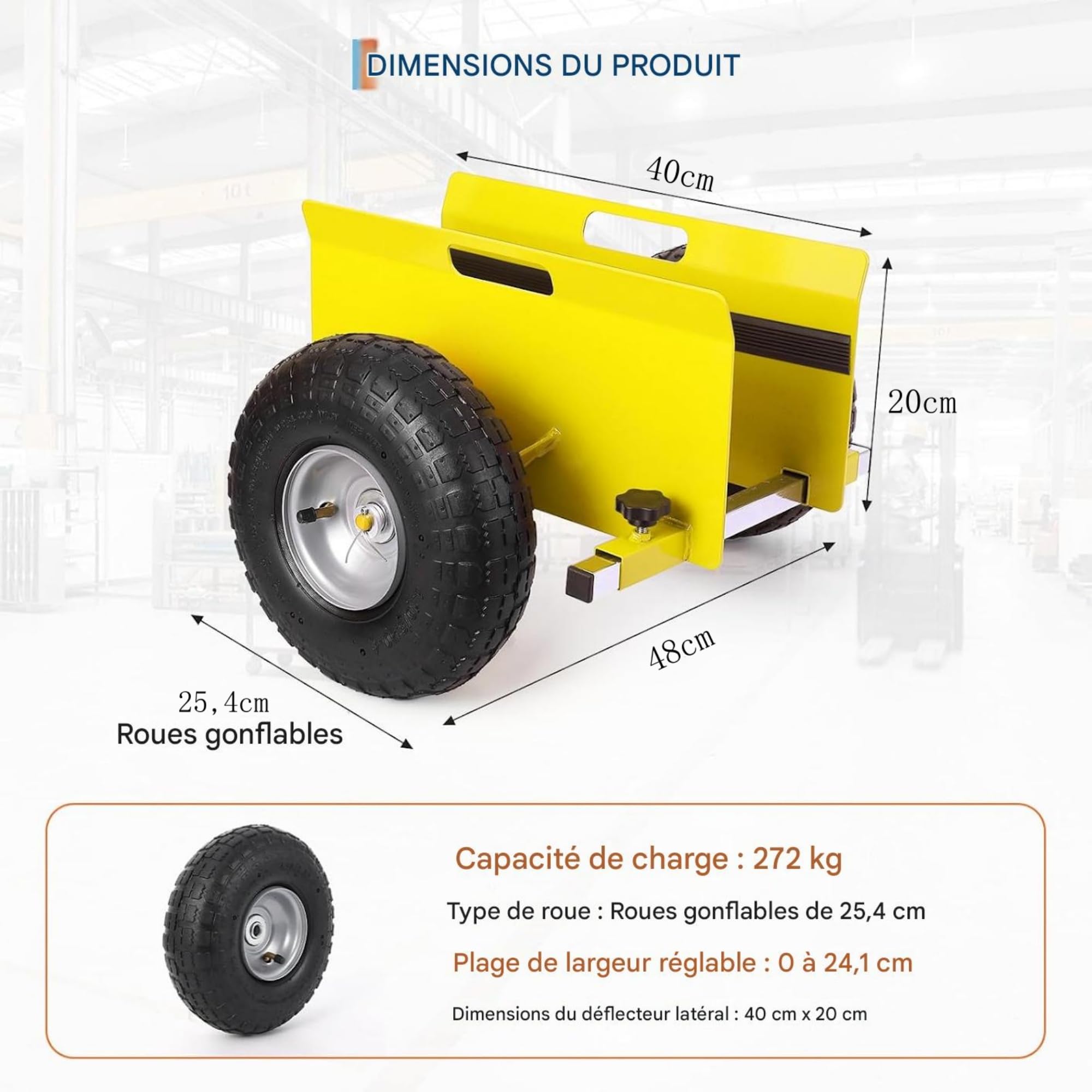 Garvee Chariot de Transport Panneaux et plaques – Capacité 600 LB – Acier Carbone Robuste – Réglable – Pneus gonflables 25 cm – Entier Les terrains – Idéal plâtre, Portes, matériaux – Jaune
