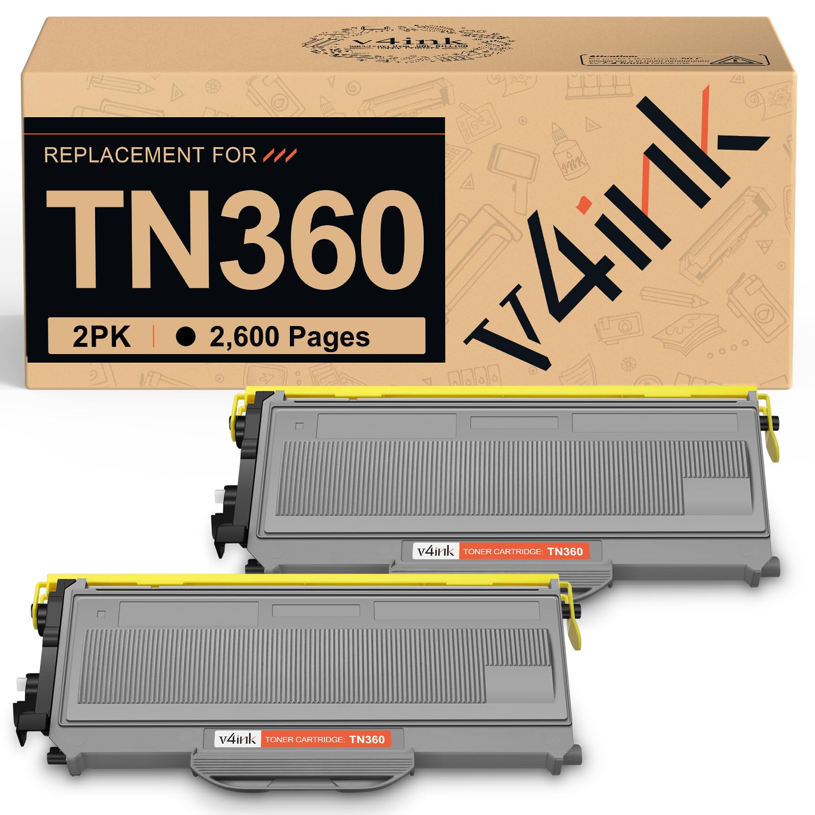 v4ink 2PK Compatible TN360 Toner Cartridge Replacement for Brother TN360 TN-360 TN-330 TN330 Toner High Yield Black for Brother HL-2170W HL-2140 MFC-