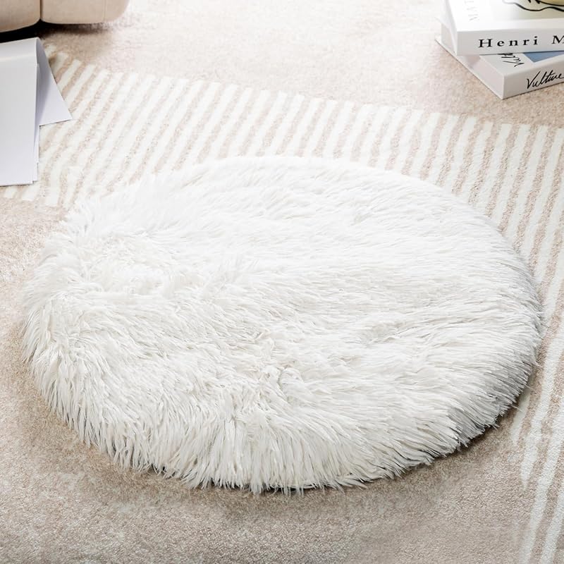 Colchonete redondo para gatos em tecido PV macio e lavável Warfort Branco, Médio 50,04 cm – 1 unidade