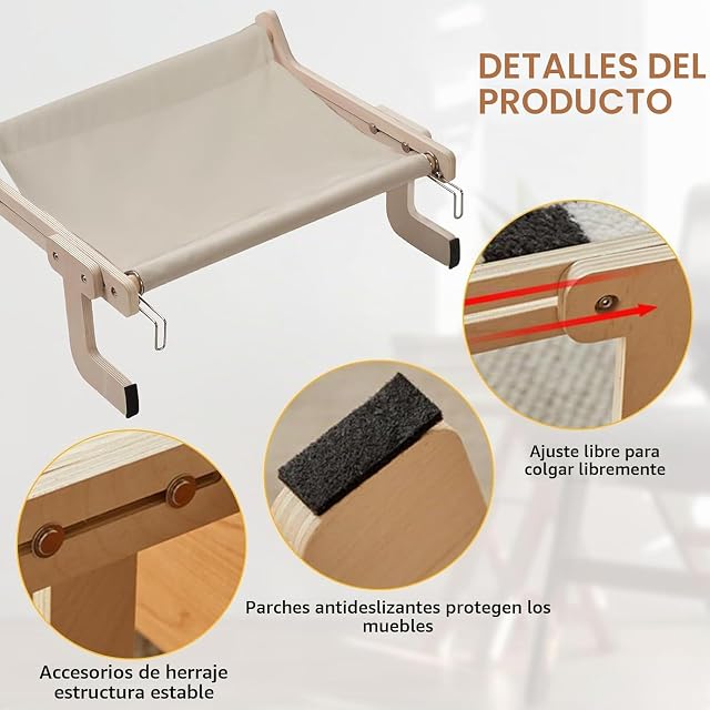 Foto 4 de 7 de TOATELU Hamaca para ventana, hamaca para gatos, balcón, madera para gato, ventana, perchas, hamaca para gatos