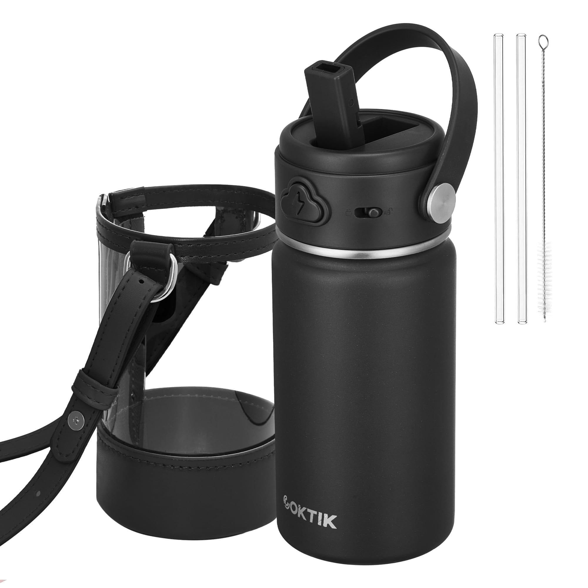 COKTIK Kids Water Bottle with Straw 14oz Insulated Stainless Steel Tumbler Leak-Proof Locking Lid for School Case with