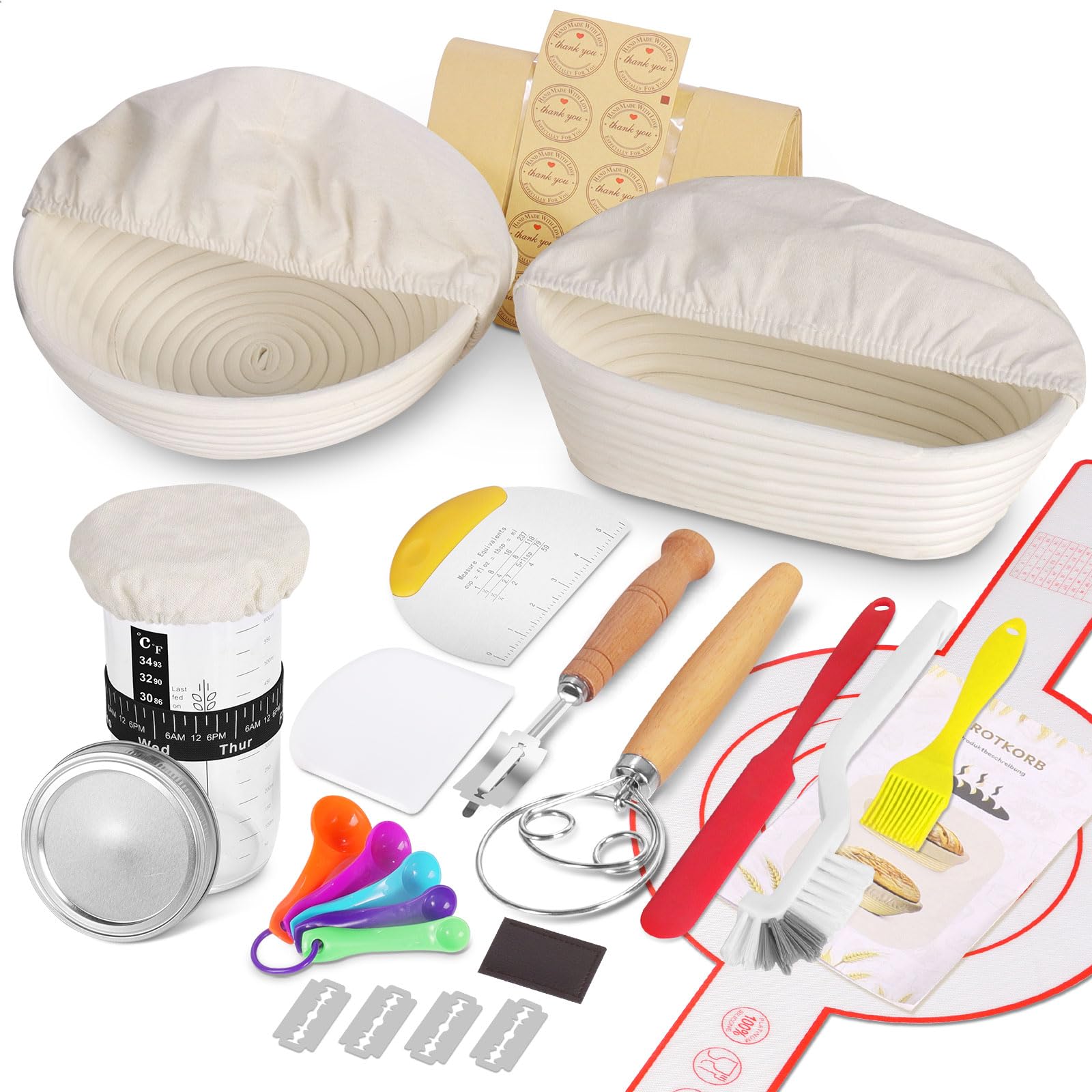 Kit Boulangerie Levain 15 Pièces - Bannetons En Rotin, Accessoires Pain Pour Débutants Et Pros
