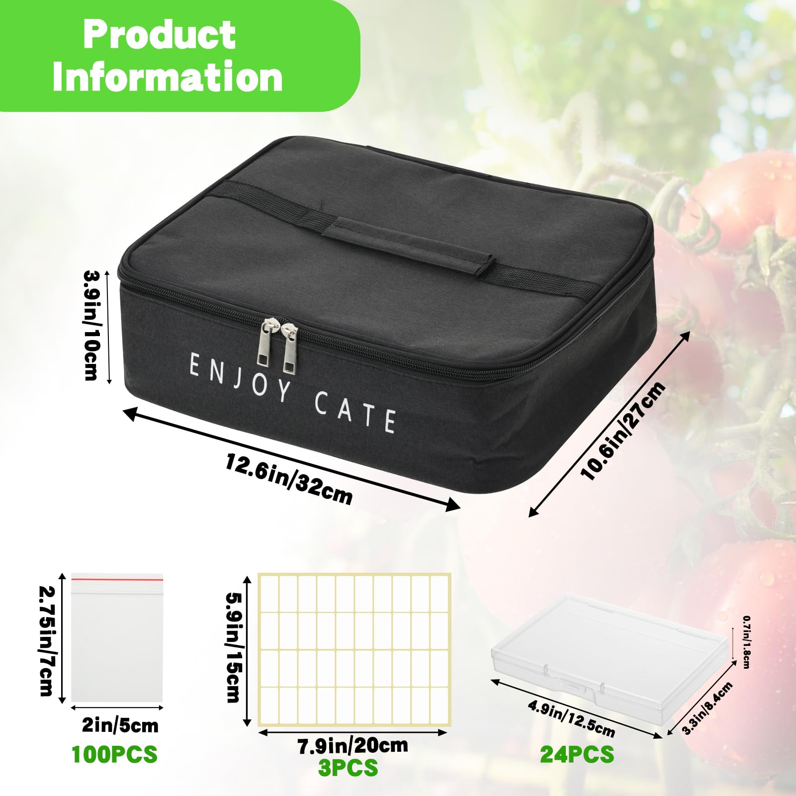 24 Slot Seed Storage Organizer Box with Insulated Bag with Dual Zipper Bag, Garden Seed Organize Sealed Bags and Label Stickers Saving Container Keeper Set for Garden Vegetable Flower Plants