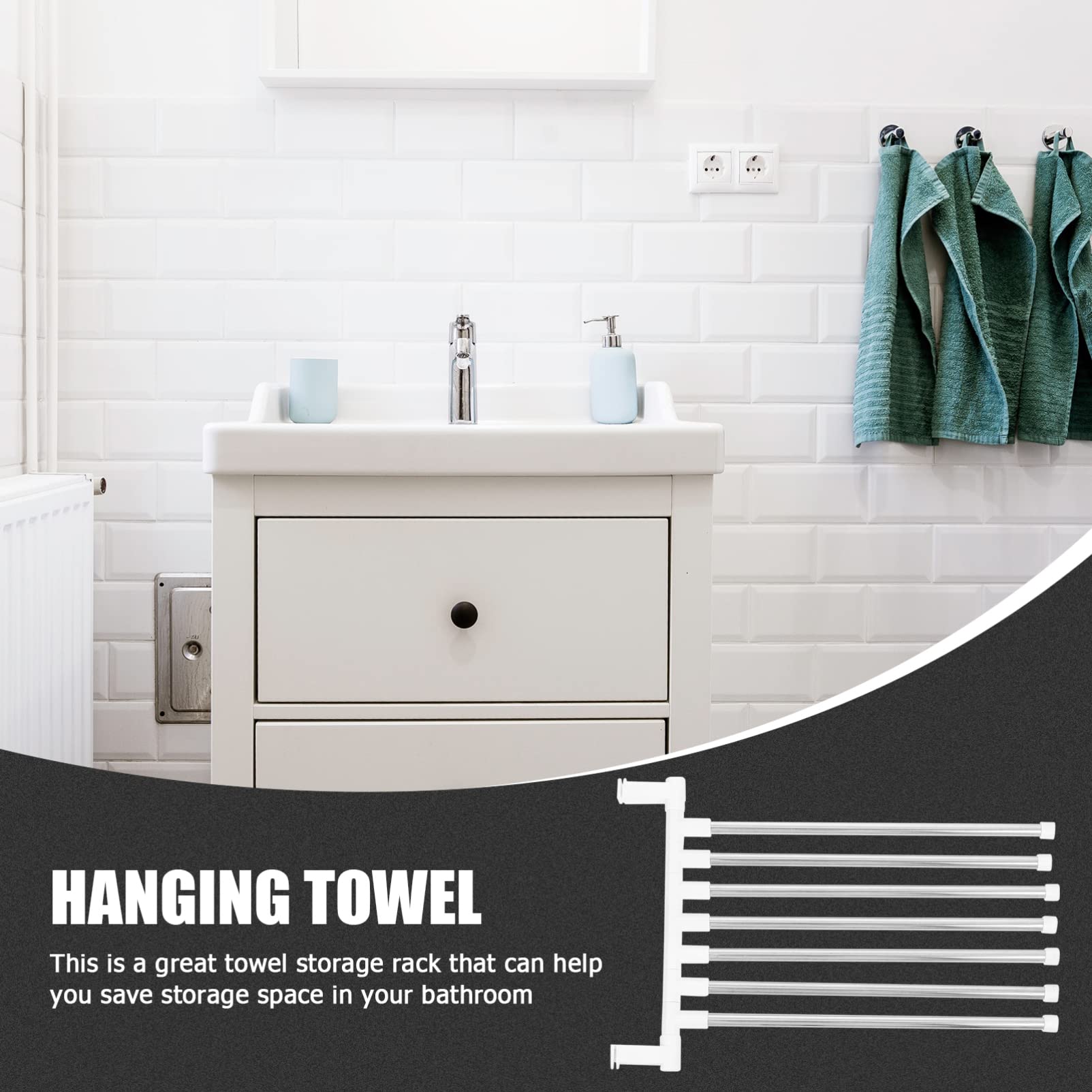 STOBAZA 7 Tiers Bathroom Towel Rack Towel Bar Rotatable 304 Stainless Steel Lavatory Bath Towel Shelf Wall Mount Towel Holder, Punch-Free