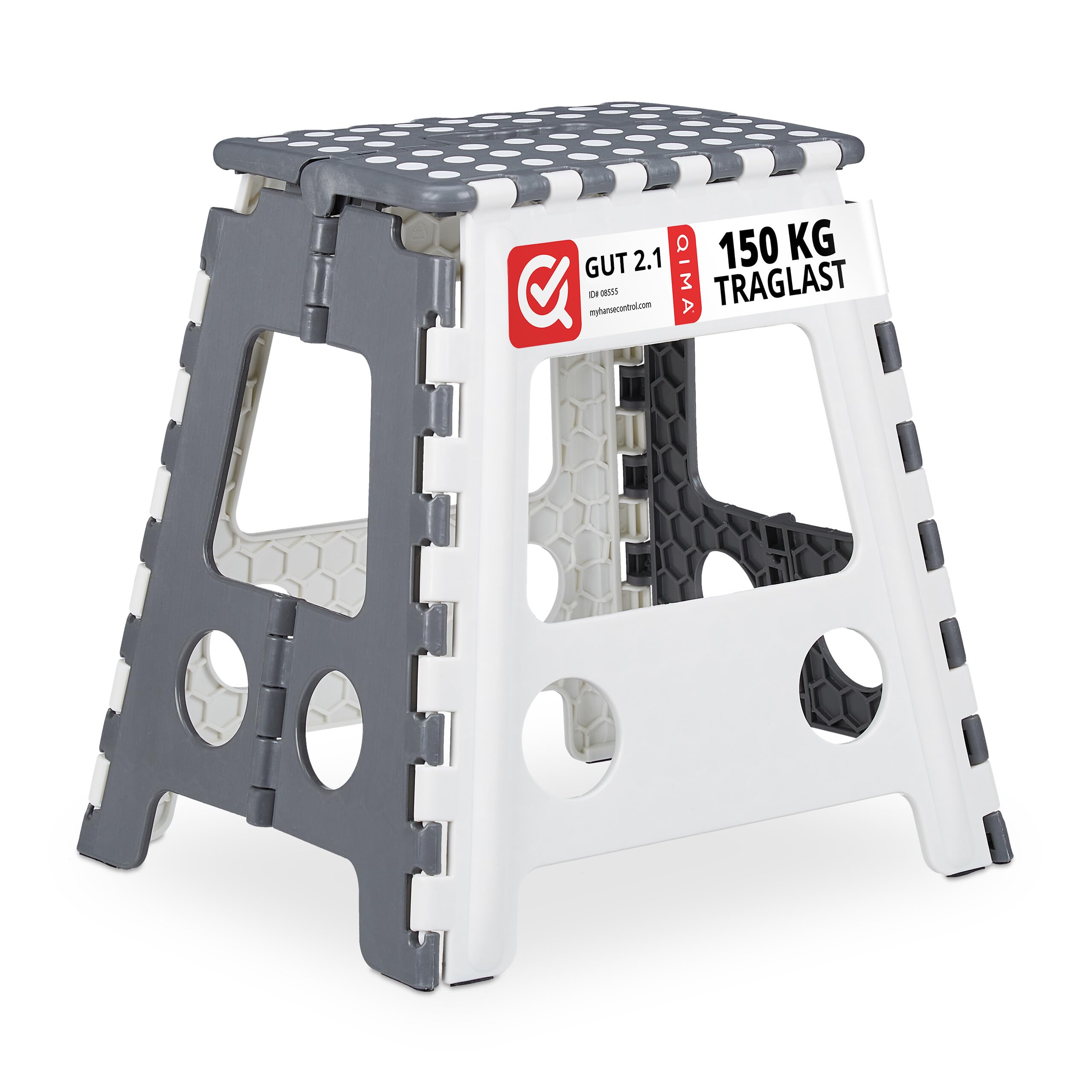 Relaxdays Folding Step Stool, Collapsible, XL Size, Max. Load 120kg, Carry Handle, HxWxD 39.5 x 38.5 x 32 cm, Grey/White
