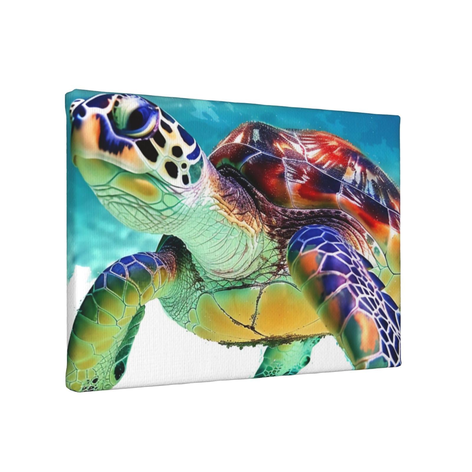 YKLJG Sea Turtle Art Printed Wall Art Canvas Painting 30x20 CM Wooden Framed Picture Painting Artwork Prints for Bedroom Kitchen Home Office Decor