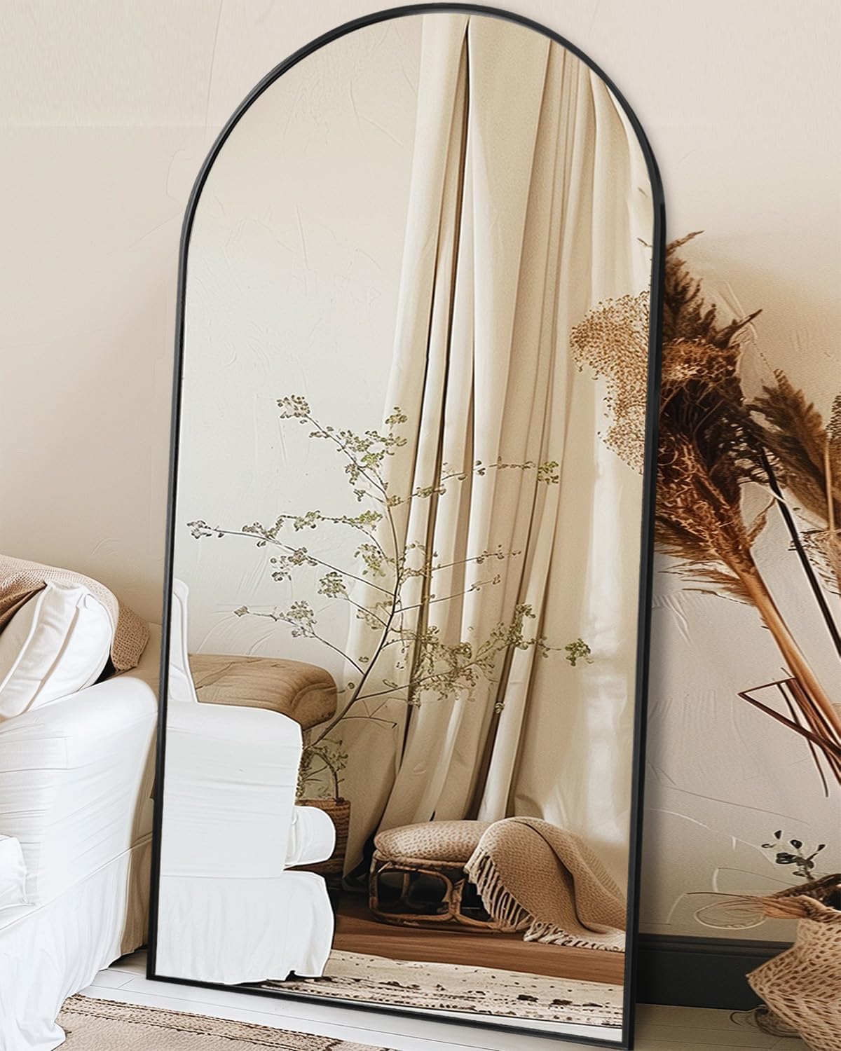 Antok Oversized Full Length Mirror with Stand, 78"x38" Arched Floor Mirror, Aluminum Frame, Wall Mounted/Leaning/Free Standing, Large Body Mirror for Bedroom Living Room Entryway Dressing Room,Black