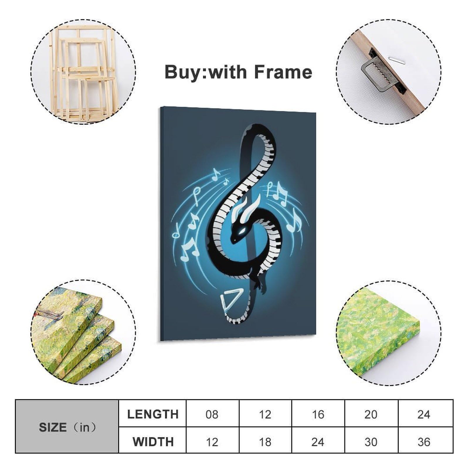 GJDYMX Poster decorativo da parete su tela, motivo astratto, serpente, note musicali, poster decorativo moderno, per camera da letto, per camera da letto, 50 x 75 cm