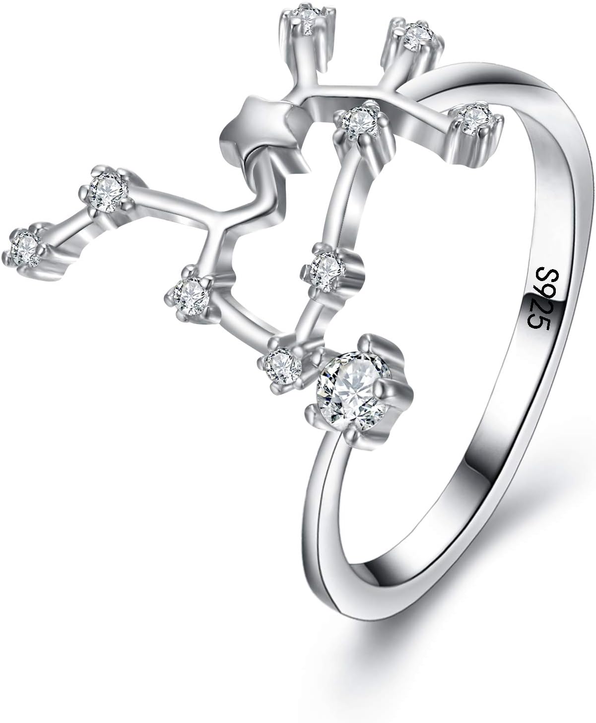 EleQueen"Capricornus Women's 925 Sterling Silver Cubic Zirconia Horoscope Zodiac 12 Constellat Ring Collection Birthday Gift