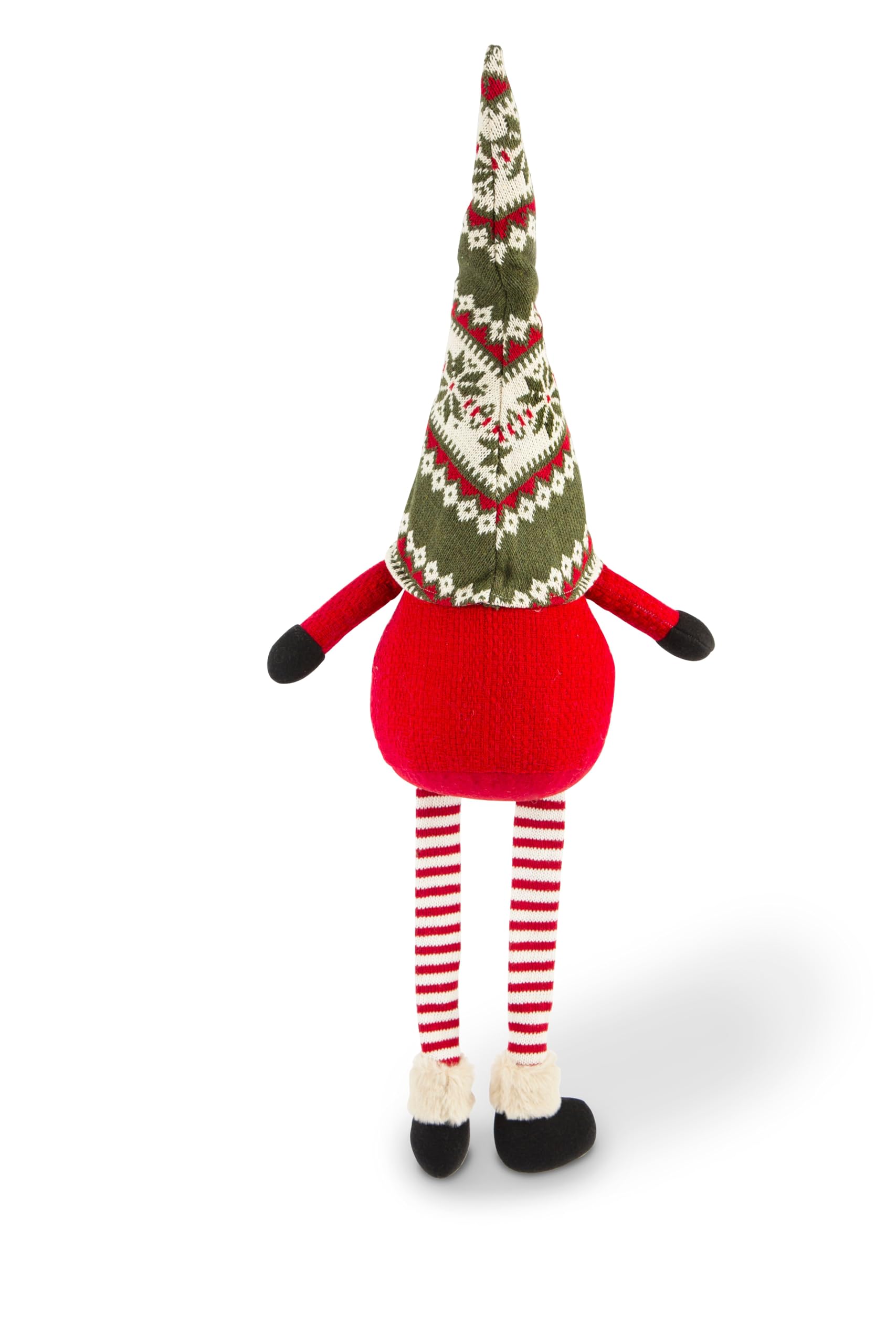 Excelsa Gnomo Natalizio Decorativo, Tessuto Rosso e Verde con Motivo Nordic, Gambe a Righe, 30 cm, per Interni