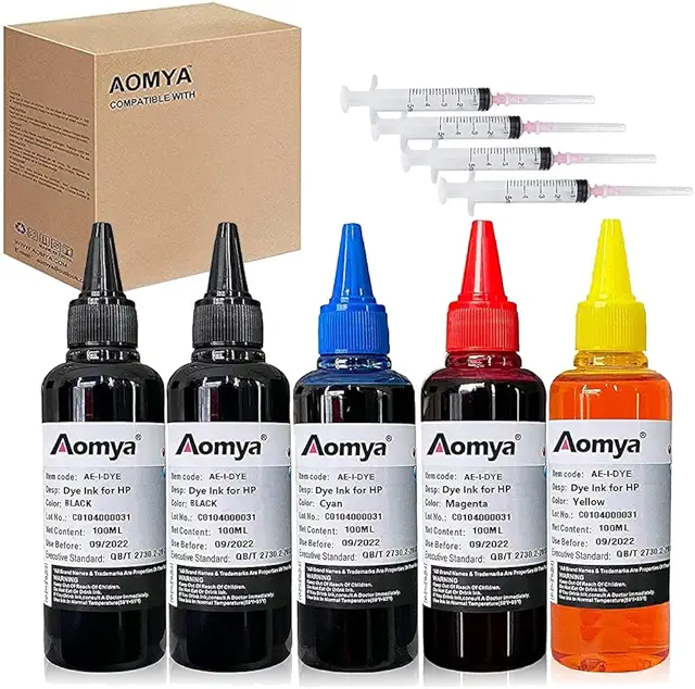 Kit de Recarga de Tinta 5x100ml Compatible con HP, Cartuchos Recargables
