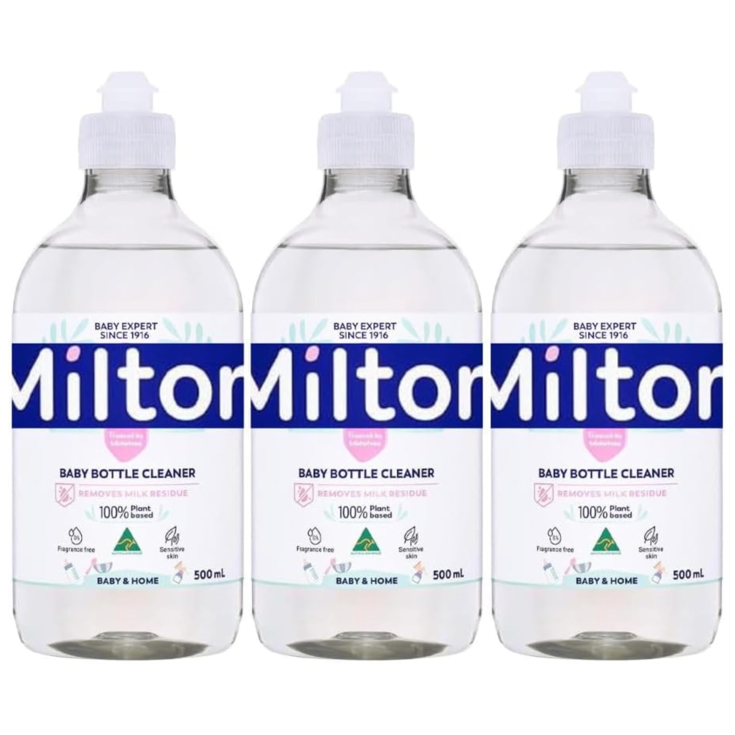 MiltonBaby - Detergente per biberon, 500 ml x 3, rimuove i residui di pellicola di latte bianco, igienico, disinfettante per pelli sensibili (confezione da 3)
