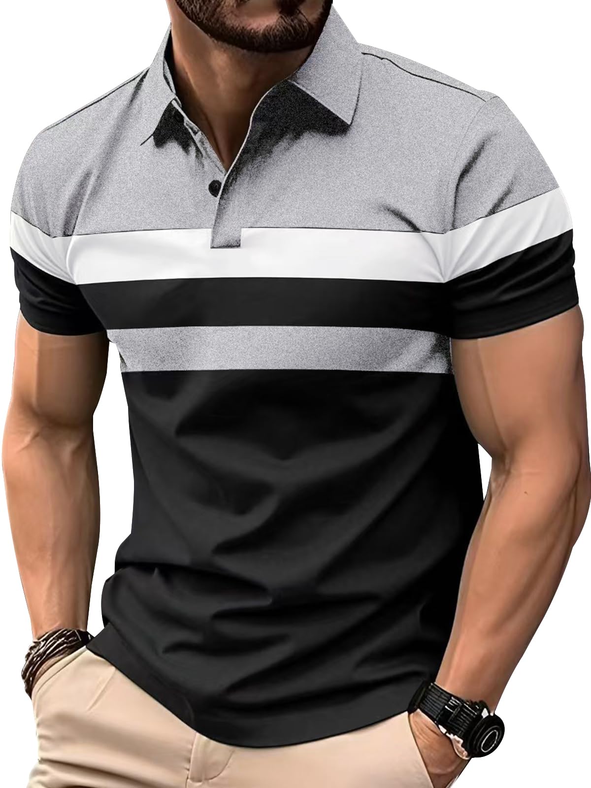 Comilaka Herren Poloshirt Kurzarm Casual Polo Kontrastfarbe T-Shirt Polohemd Sommer