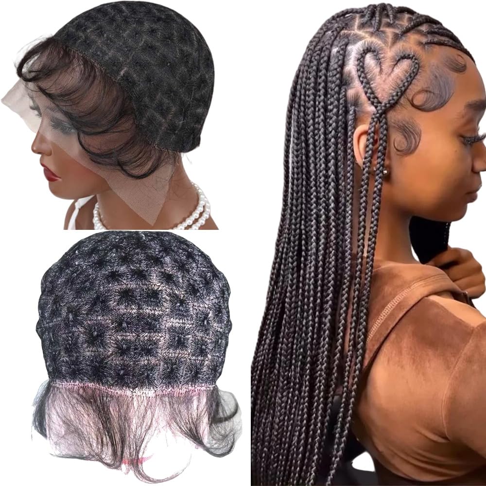 Crochet Cap for Hair Braided Full Lace Wig Caps with Baby Hair Lace Front Braided Wig Cap with natural knots Glueless Crochet Wig Caps for Black Women 113 knot