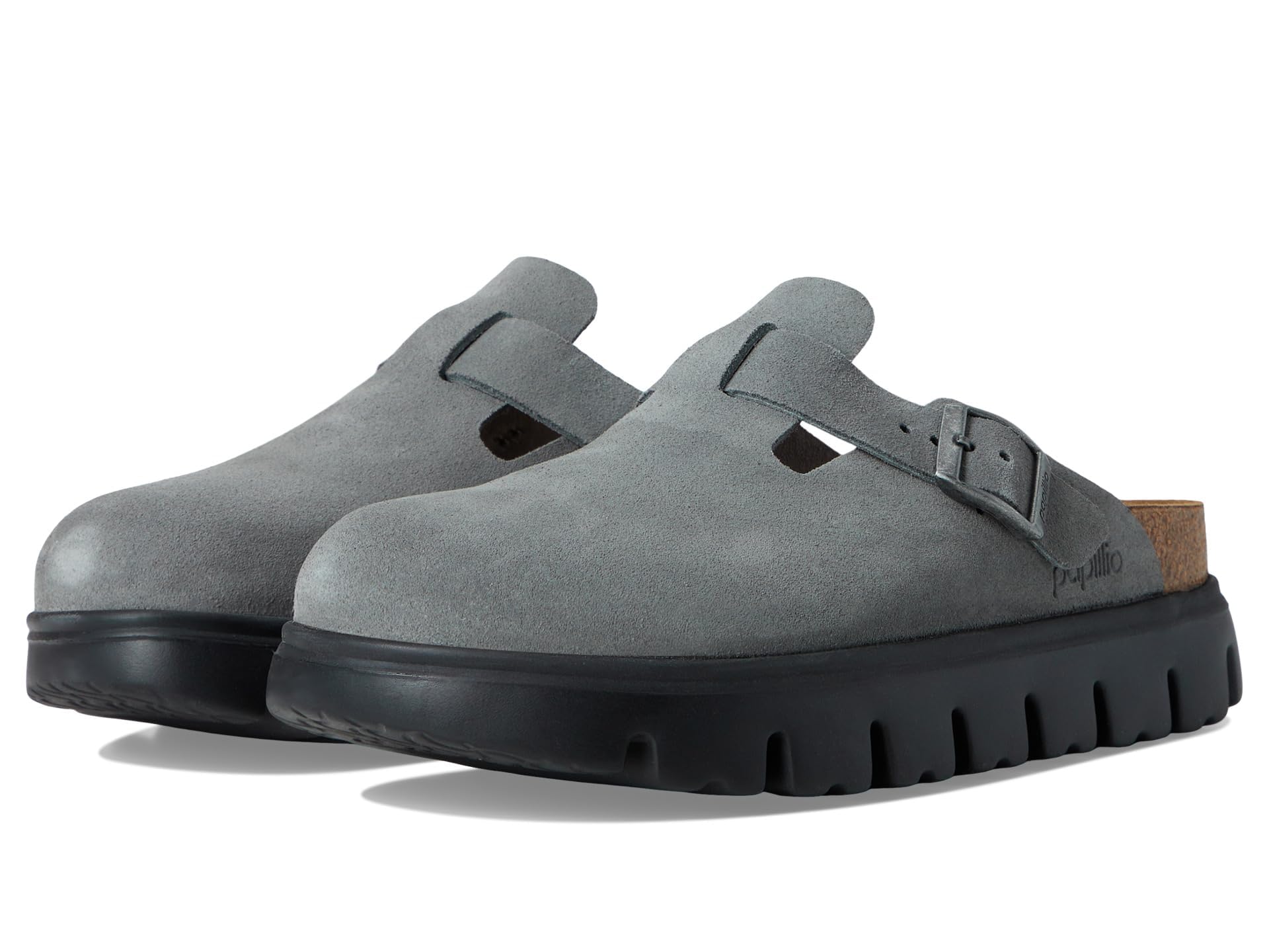 Birkenstock Womens Papillio Boston Chunky ClogSuede Basalt Gray Women 6-6.5
