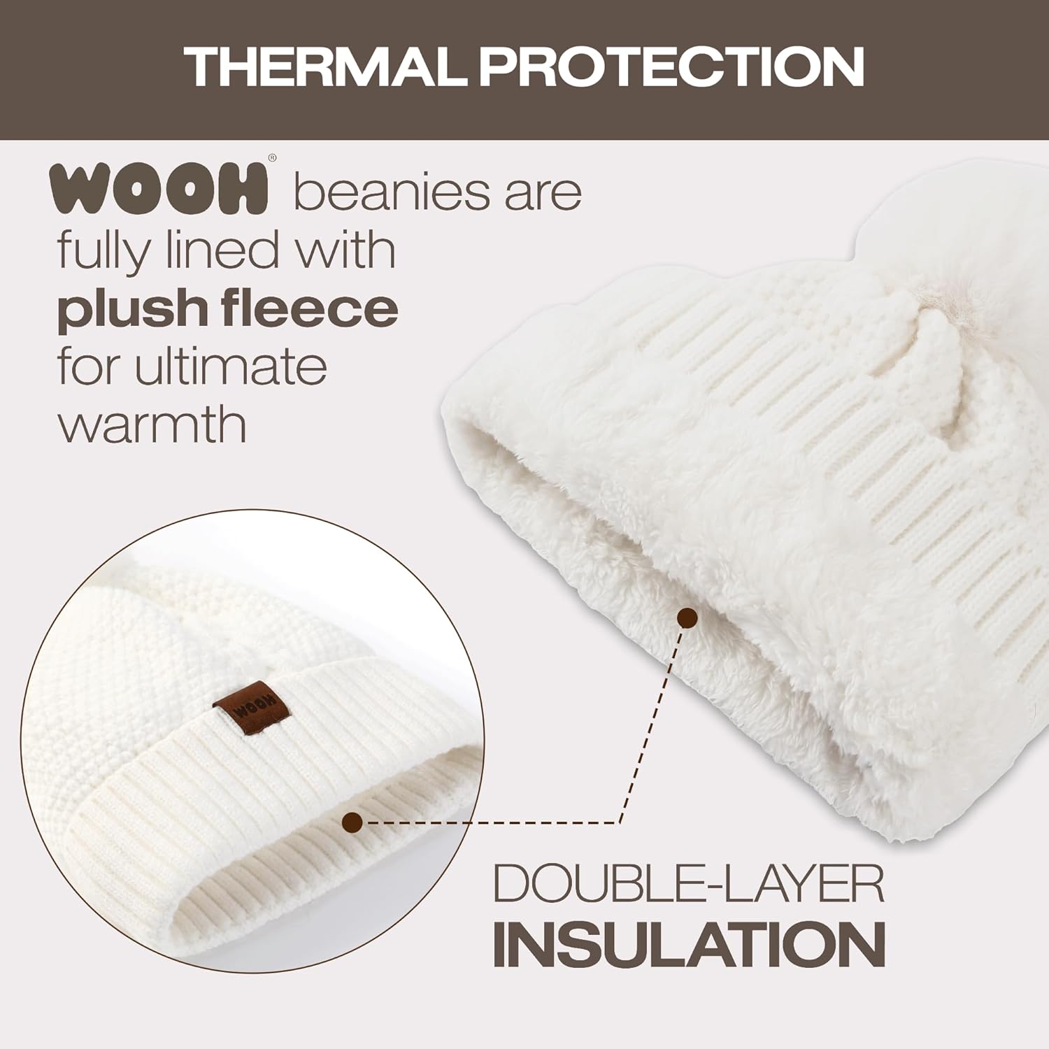 WOOH Womens Beanies for Winter,Knit Hat with Faux Fur Pom Pom Beanie for Women,Warm Fleece Lined,Less Static - Image 4