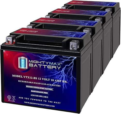 Mighty Max Battery YTX12-BS 12V 10Ah Replacement Battery compatible with Triumph Scrambler 865CC 05-07 - 4 Pack