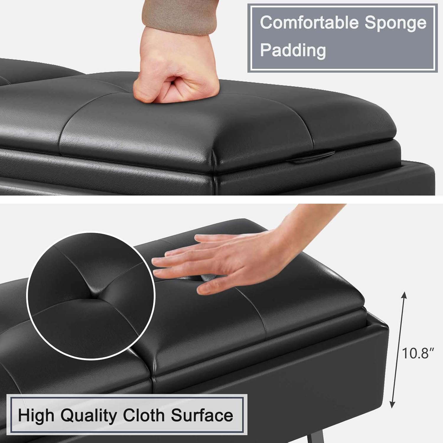 MOTION Leather Bench Waiting Room Chairs - 2 Seat Office Guest Reception Bench with Cushion, Upholered Waiting Room Bench Seating, Office Furniture Lobby Chairs for Salon, Shop, Black