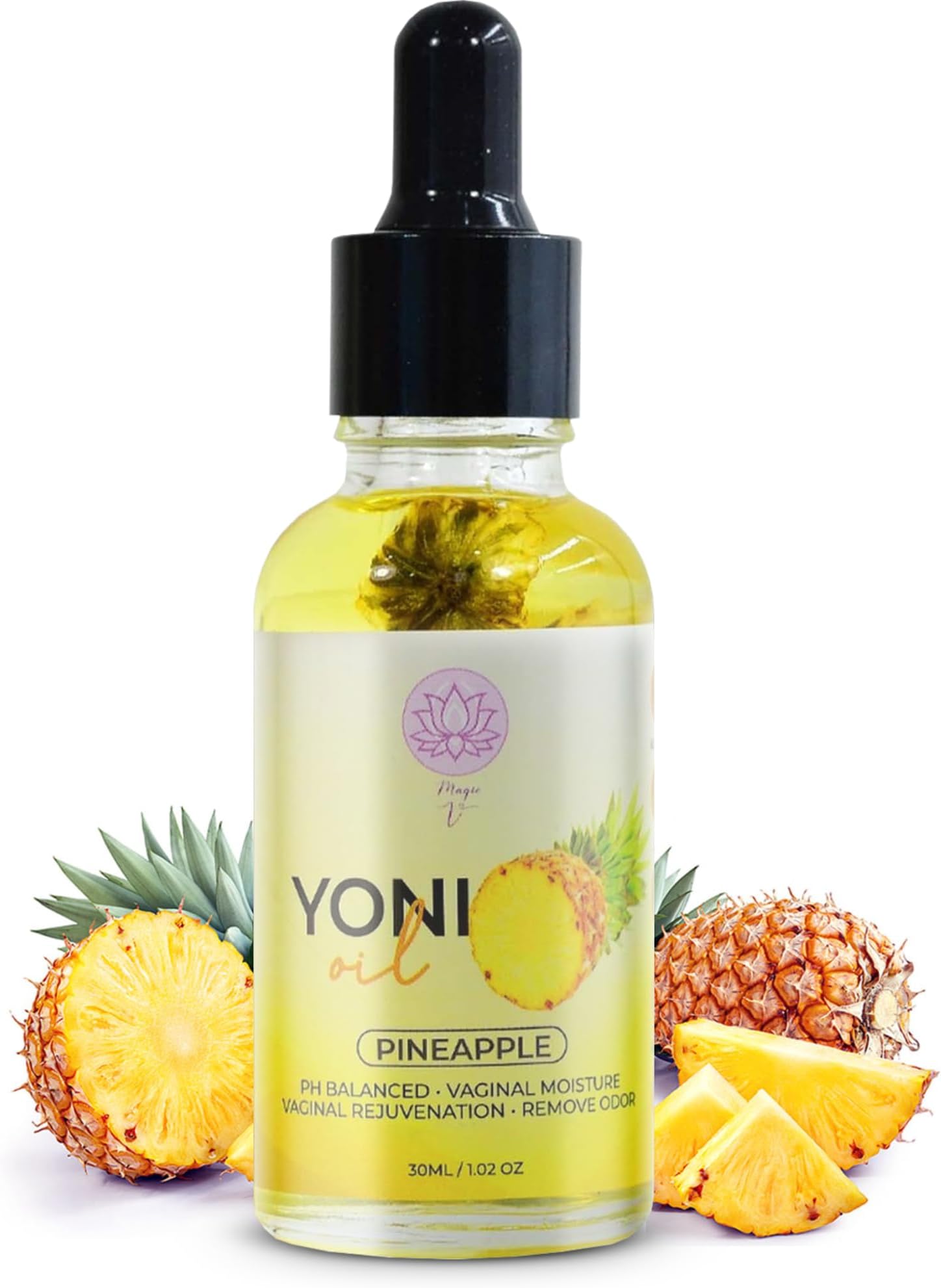 Magic V Yoni Oil for Women – Organic Feminine Care Vaginal Moisturizer, pH Balance & Odor Control, Soothes Ingrown Hair & Razor Bumps – Pineapple Scent