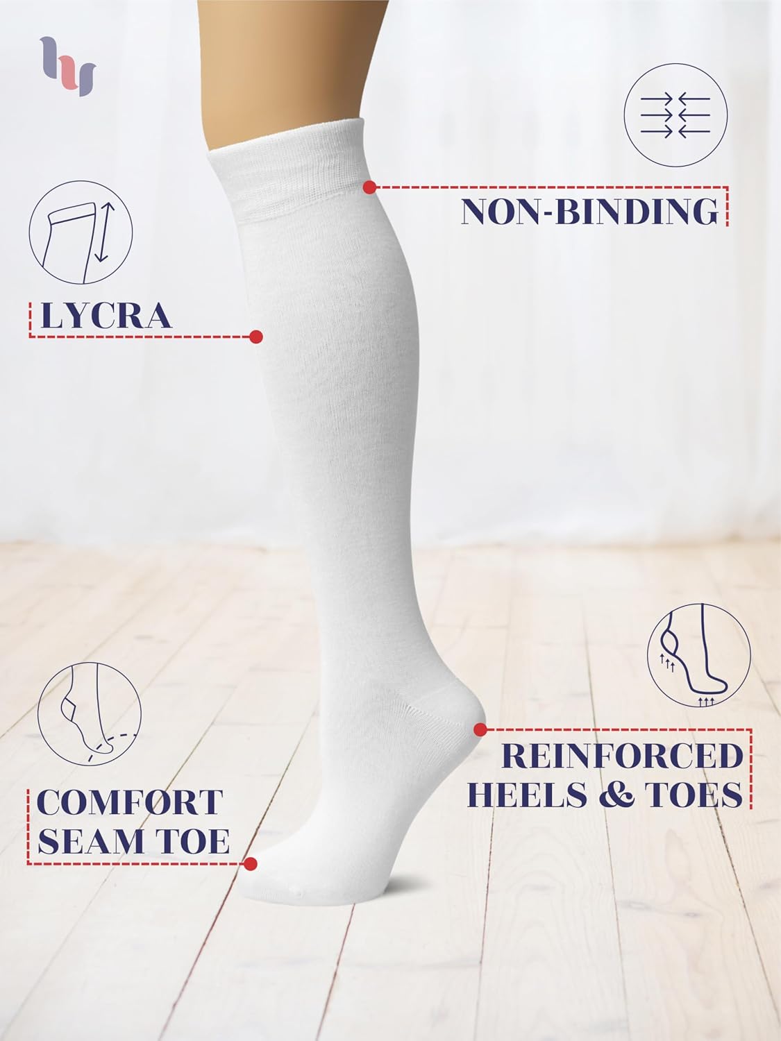 Hugh Ugoli Women Cotton Knee High Socks, Long Dress School Uniform Socks Soft, Lightweight, Size 5-8 & 8-11, 3 & 4 Pairs