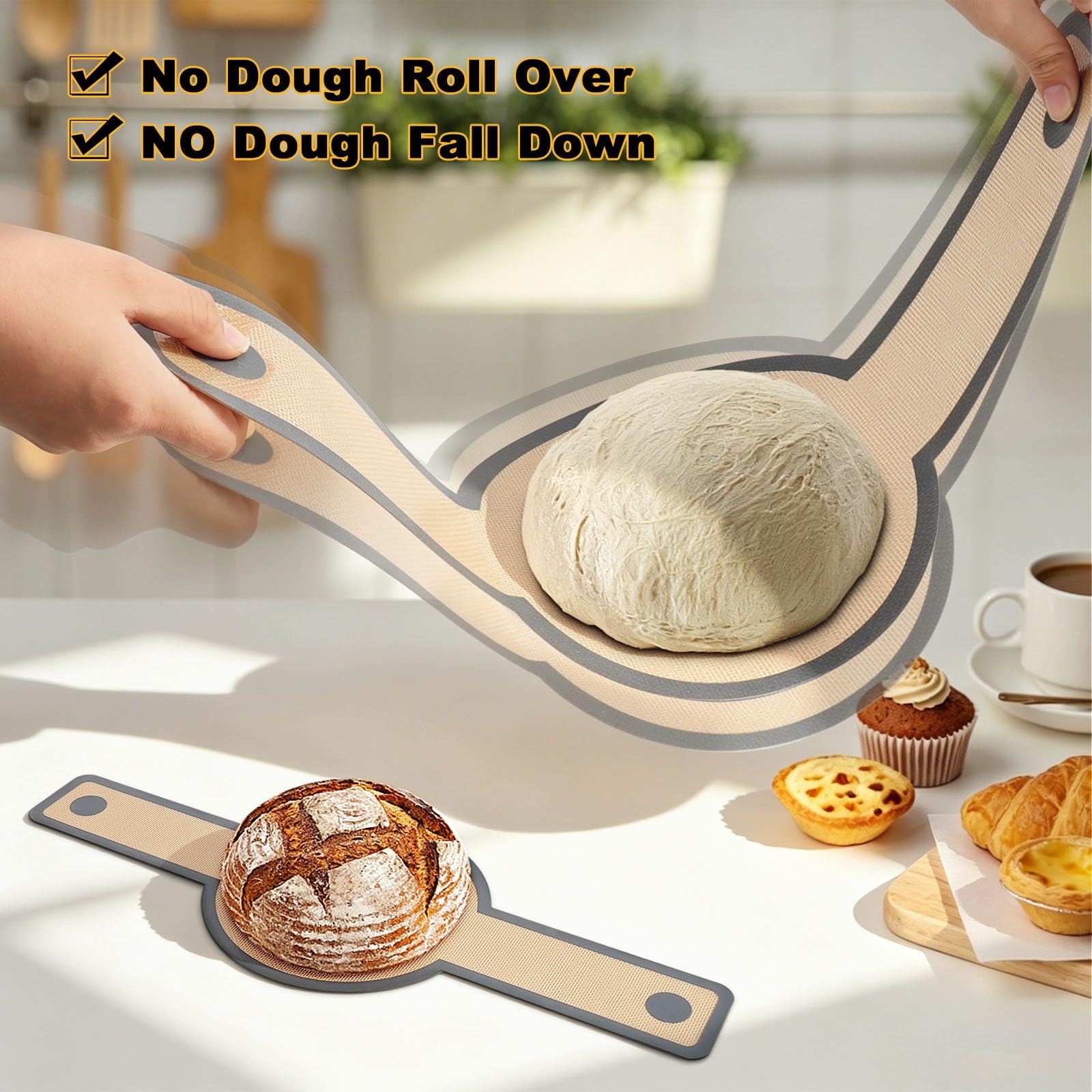 Juego de alfombrillas de silicona para hornear, correa de pan de silicona para horno holandés, suministros reutilizables para hornear pan de masa madre, antiadherente y fácil de limpiar, con