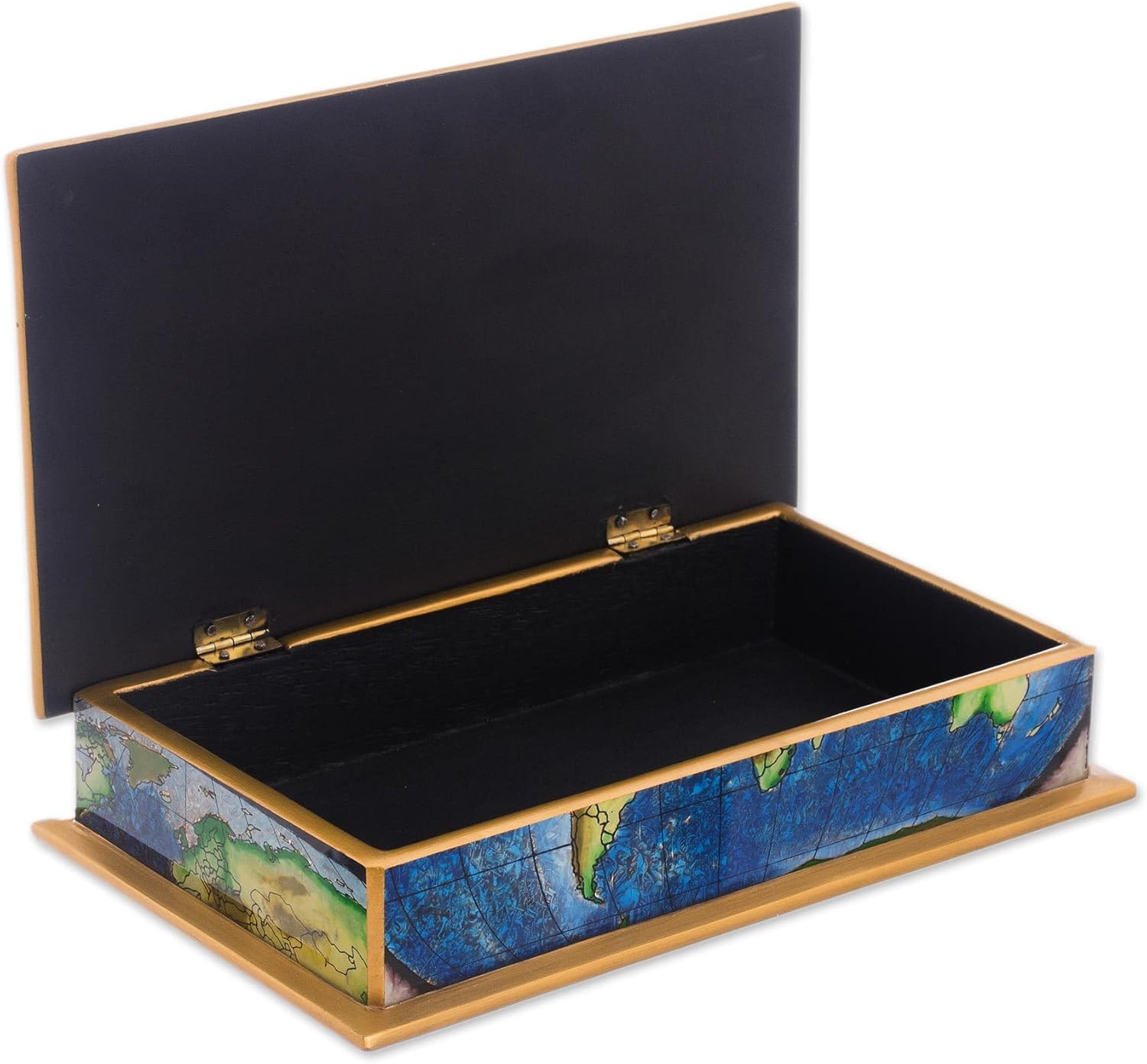 Novica Hand Painted Brass and Glass Decorative Box, Multicolor, 'World View'