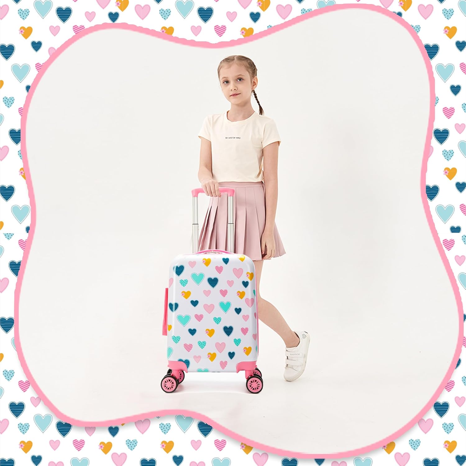 Kid's Luggage Set 2 Piece Suitcase Set Hardside Luggage with Spinner Wheels Girls Carry on Toddler Travel Rolling Suitcase with Neck Pillow Airline Approved