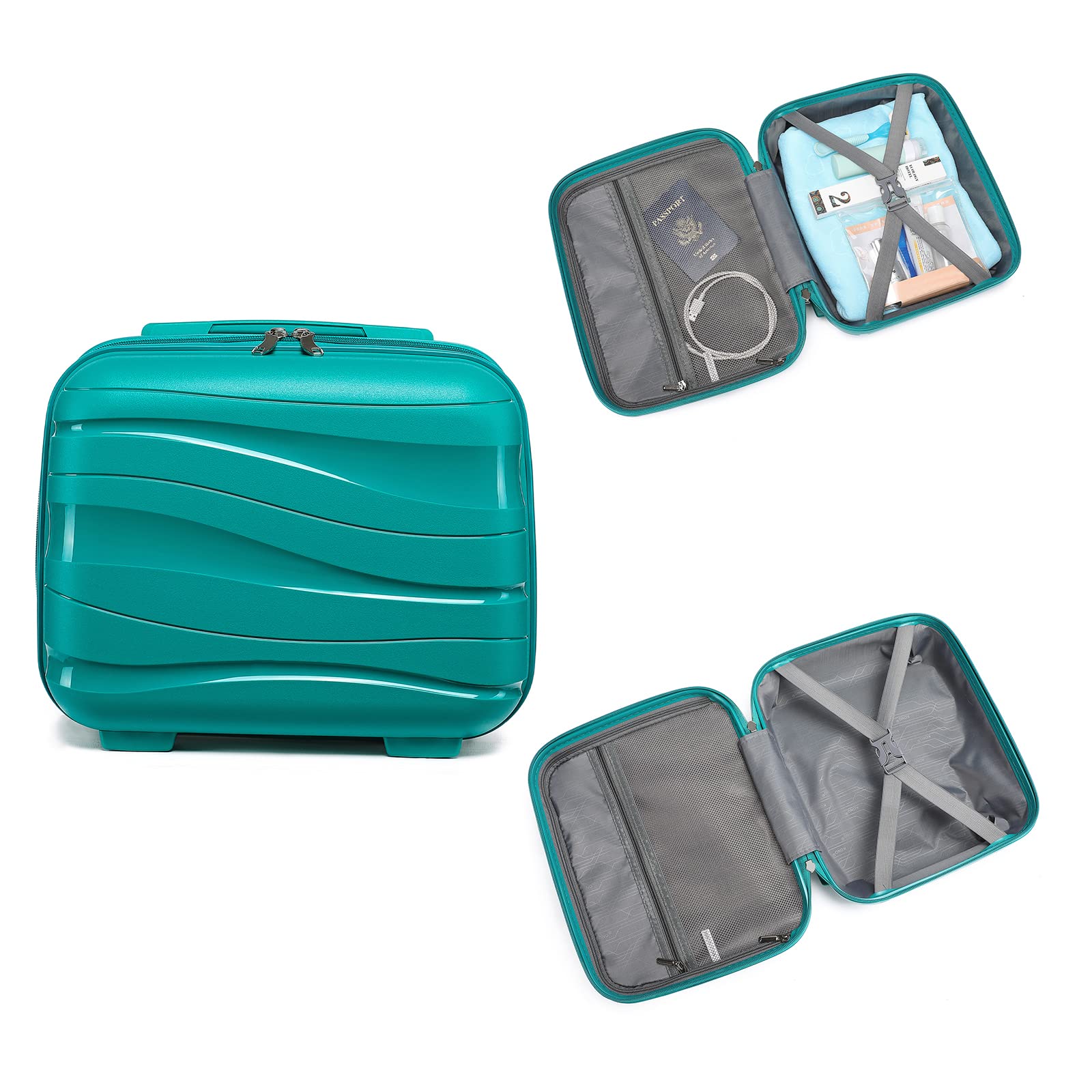 KONO Valigia Trolley Piccolo 35,5cm Valigie da Viaggio Cabina Rigida Polipropilene Leggero Borsa da Toilette (Verde)