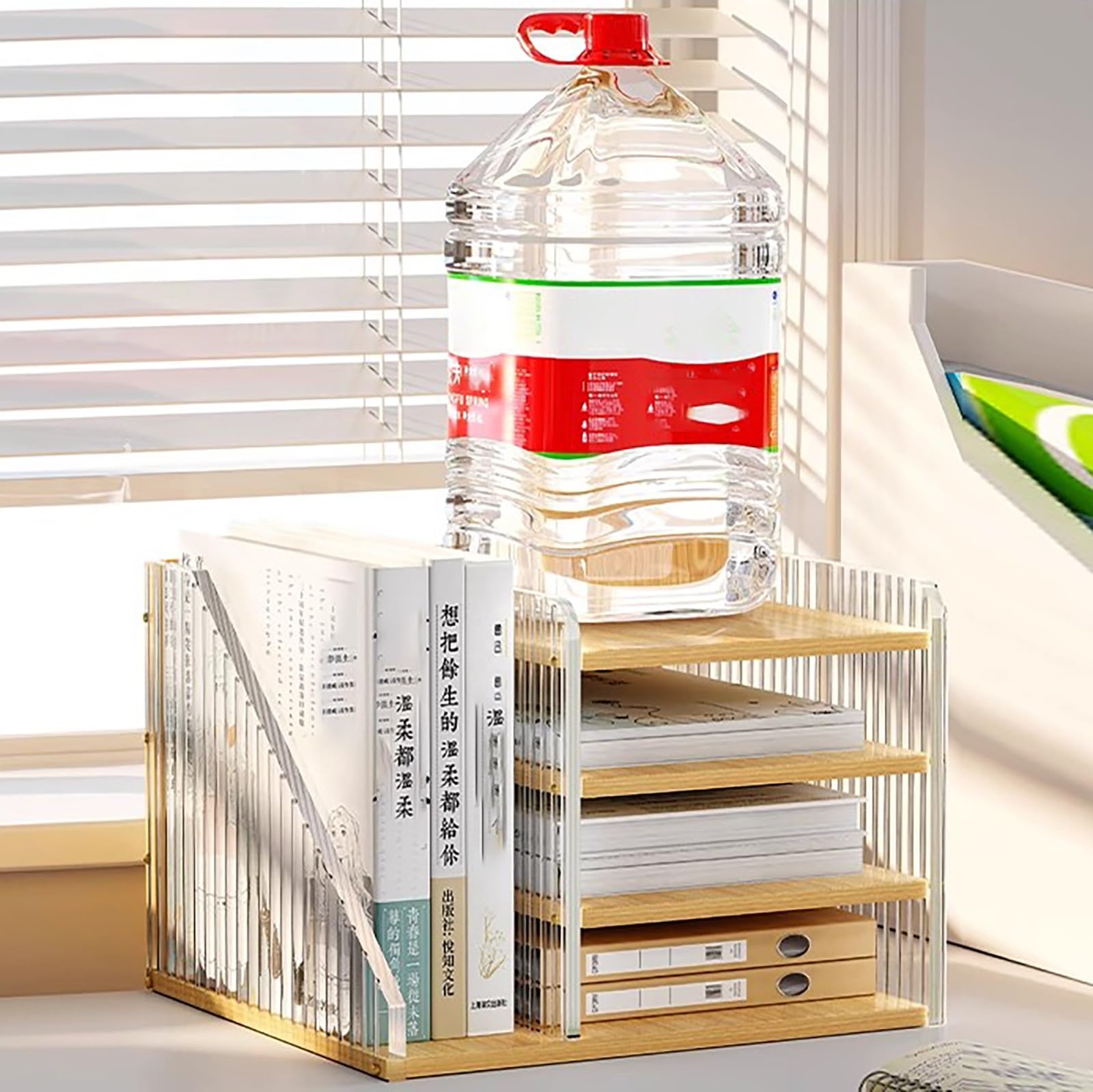 Schreibtischregal, Schreibtisch-Organizer Aus Polypropylen, Bücherregal Klein Mit 4 Schichten, Tischregal Aus Holz, Schreibtisch Aufsatzregal, Standregal Für Wohnheim, Zuhause(Wit)