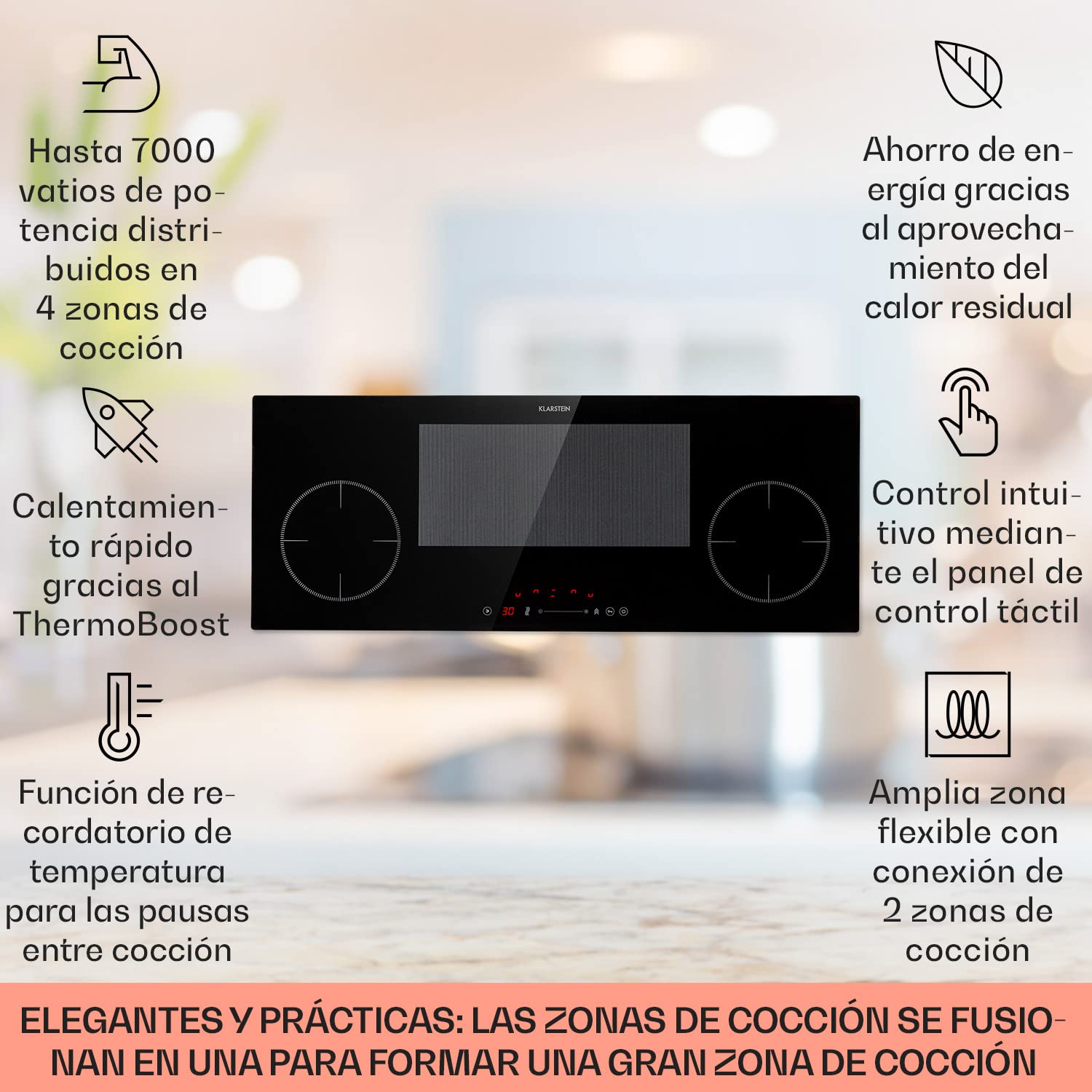 Klarstein Placa Induccion Eléctrica 7000W, Vitrocerámica de 4 Fuegos, Placas de Cocción de Sobremesa, Control Táctil, para Cocinar — view 2