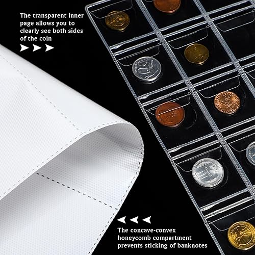 Miniatura 4 de Coin Collecting Holder Album with 150 Coin Pockets and 240 Paper Currency Pockets, PU Leather Coins Collection Holder Penny Currency Storage Book