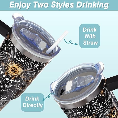 Miniatura 2 de Vaso de 40 onzas con asa y pajita, taza de acero inoxidable de camuflaje extra grande con aislamiento al vacío de doble pared, taza de viaje,